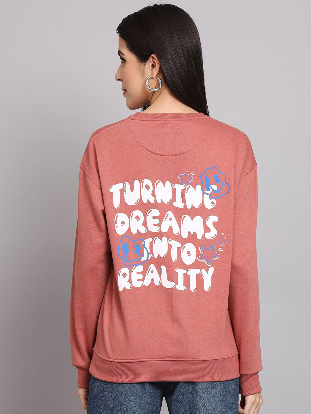 

Obaan Typography Printed Long Sleeves Pullover, Pink