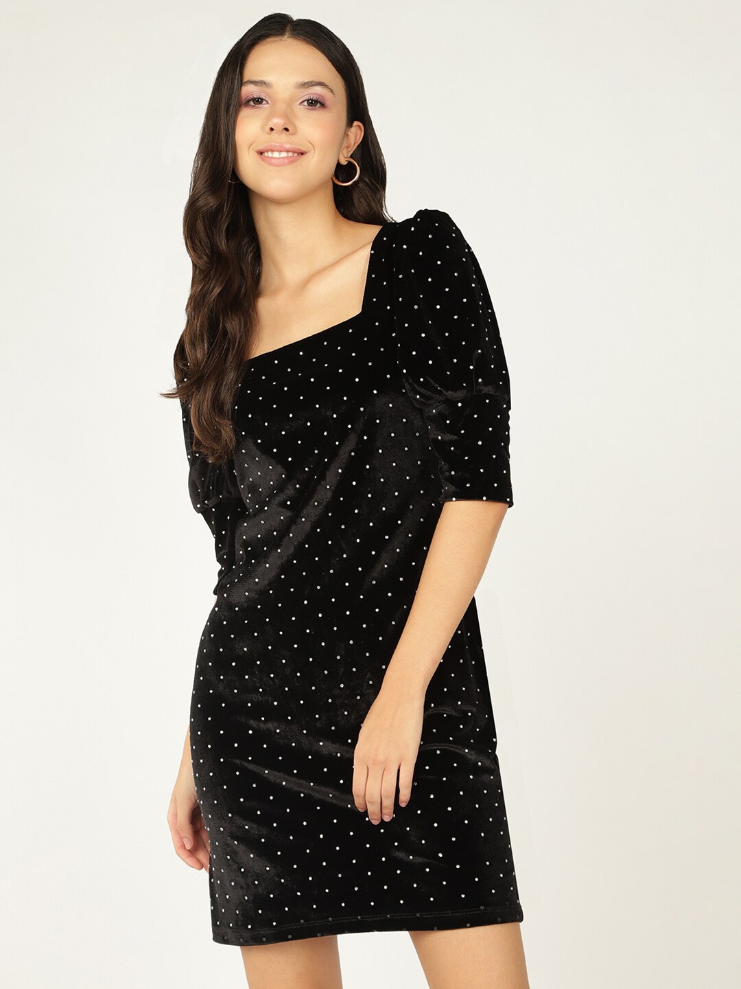 

DressBerry Polka Dots Printed Sheath Dress, Black