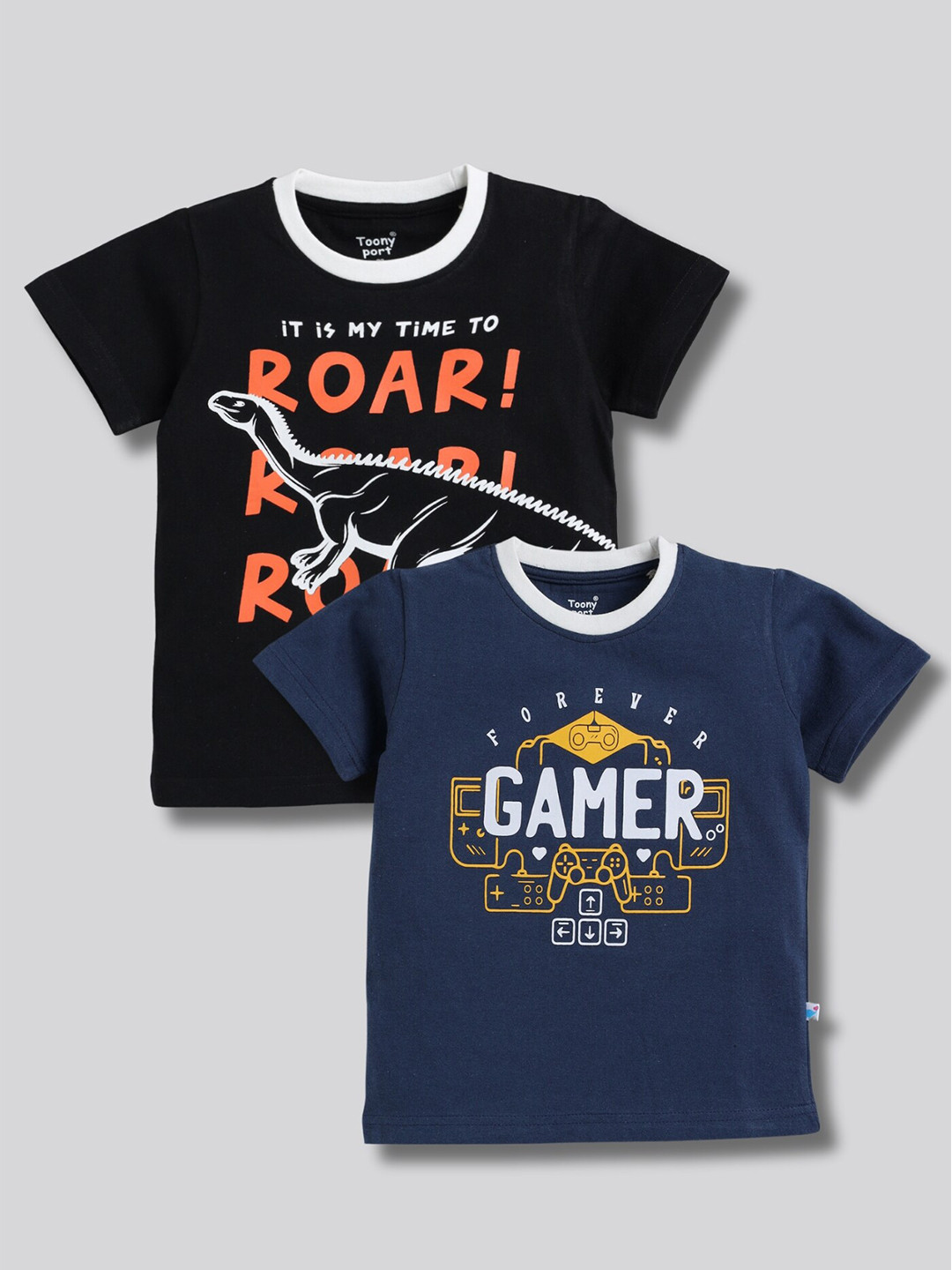 

Toonyport Boys Pack Of 2 Typography Printed Cotton T-shirt, Navy blue