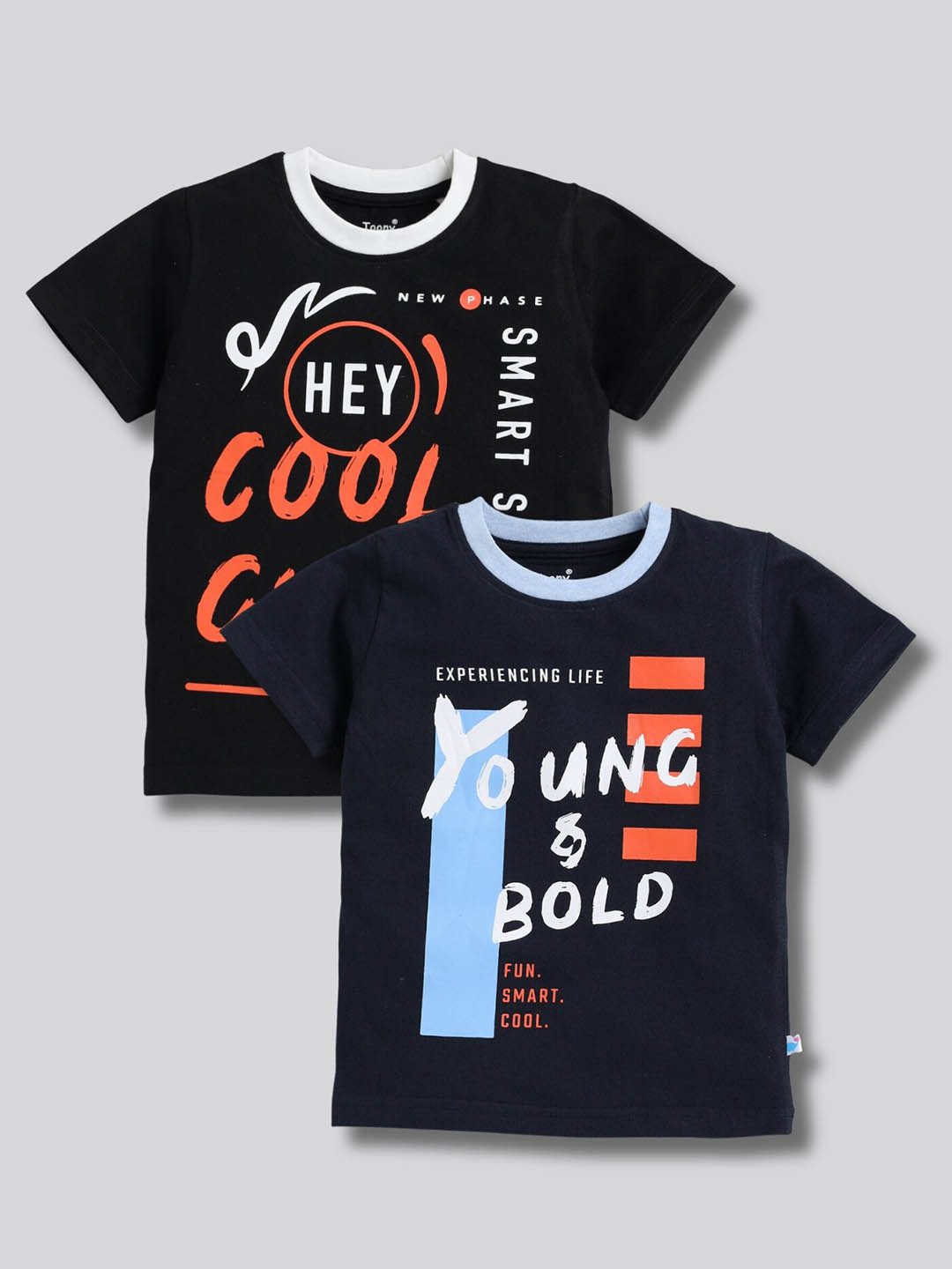 

Toonyport Boys Pack Of 2 Typography Printed Cotton T-shirt, Navy blue