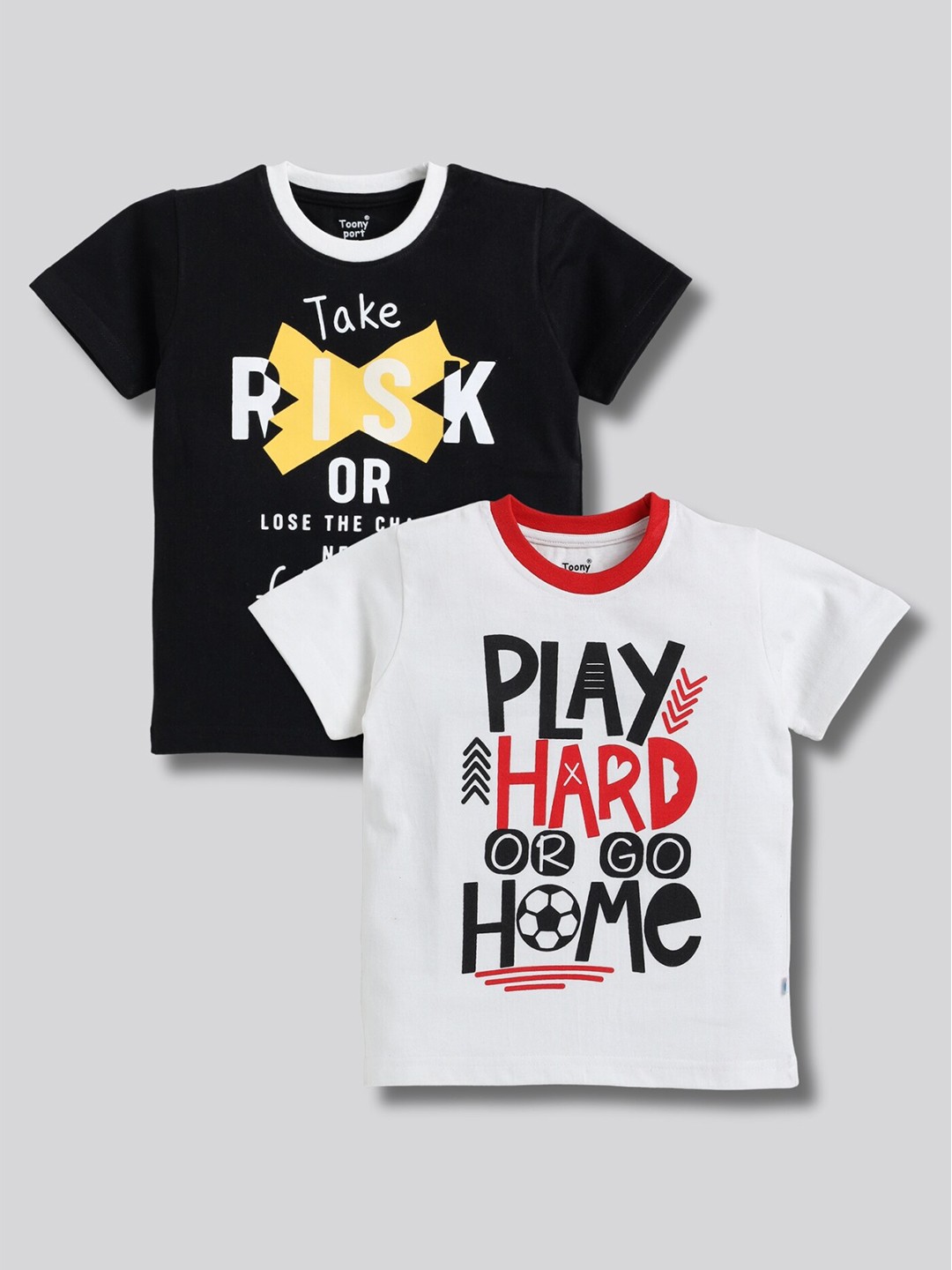

Toonyport Boys Pack Of 2 Typography Printed Cotton T-shirt, Black