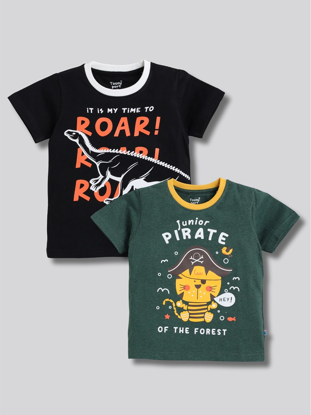 

Toonyport Boys Pack Of 2 Typography Printed Cotton T-shirt, Green