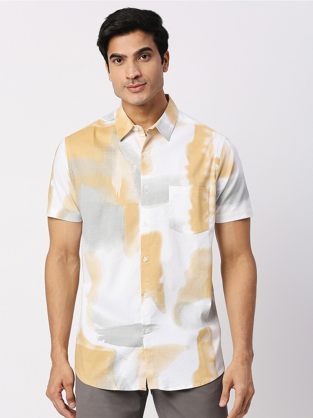 

VALEN CLUB Slim Fit Abstract Printed Casual Shirt, White