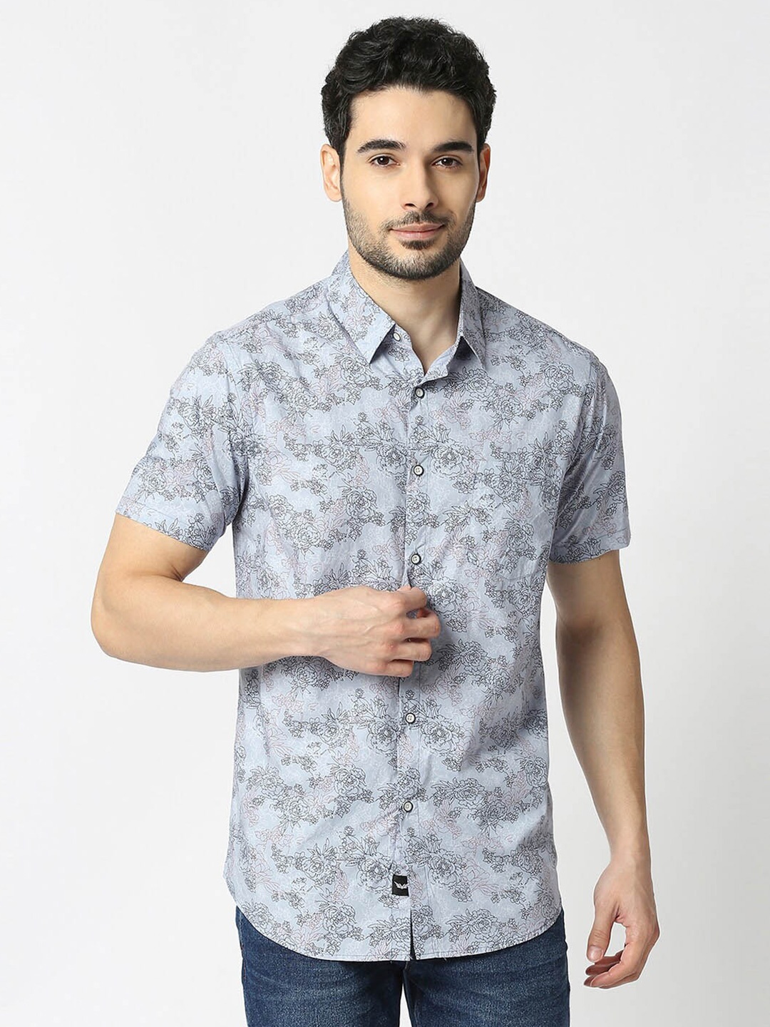 

VALEN CLUB Slim Fit Floral Printed Casual Shirt, Blue