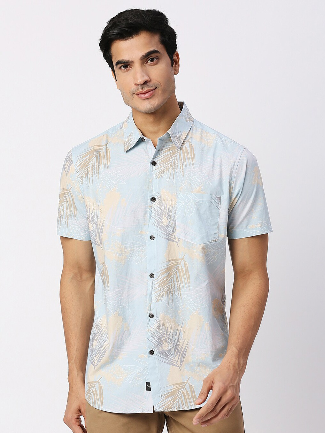 

VALEN CLUB Slim Fit Tropical Printed Casual Shirt, Blue