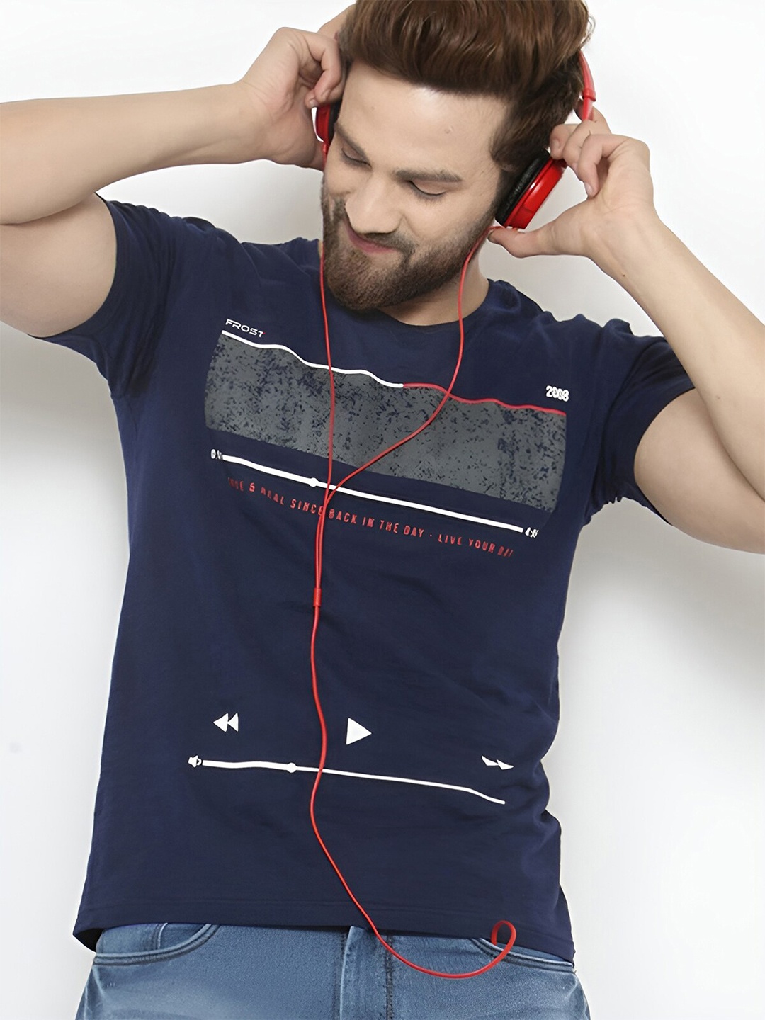 

AUSK Graphic Printed Cotton T-shirt, Blue