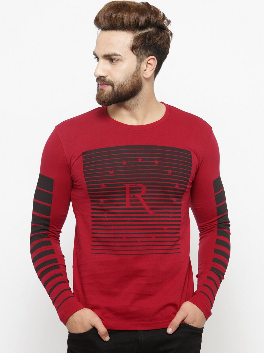 

AUSK Striped Round Neck Cotton T-shirt, Red