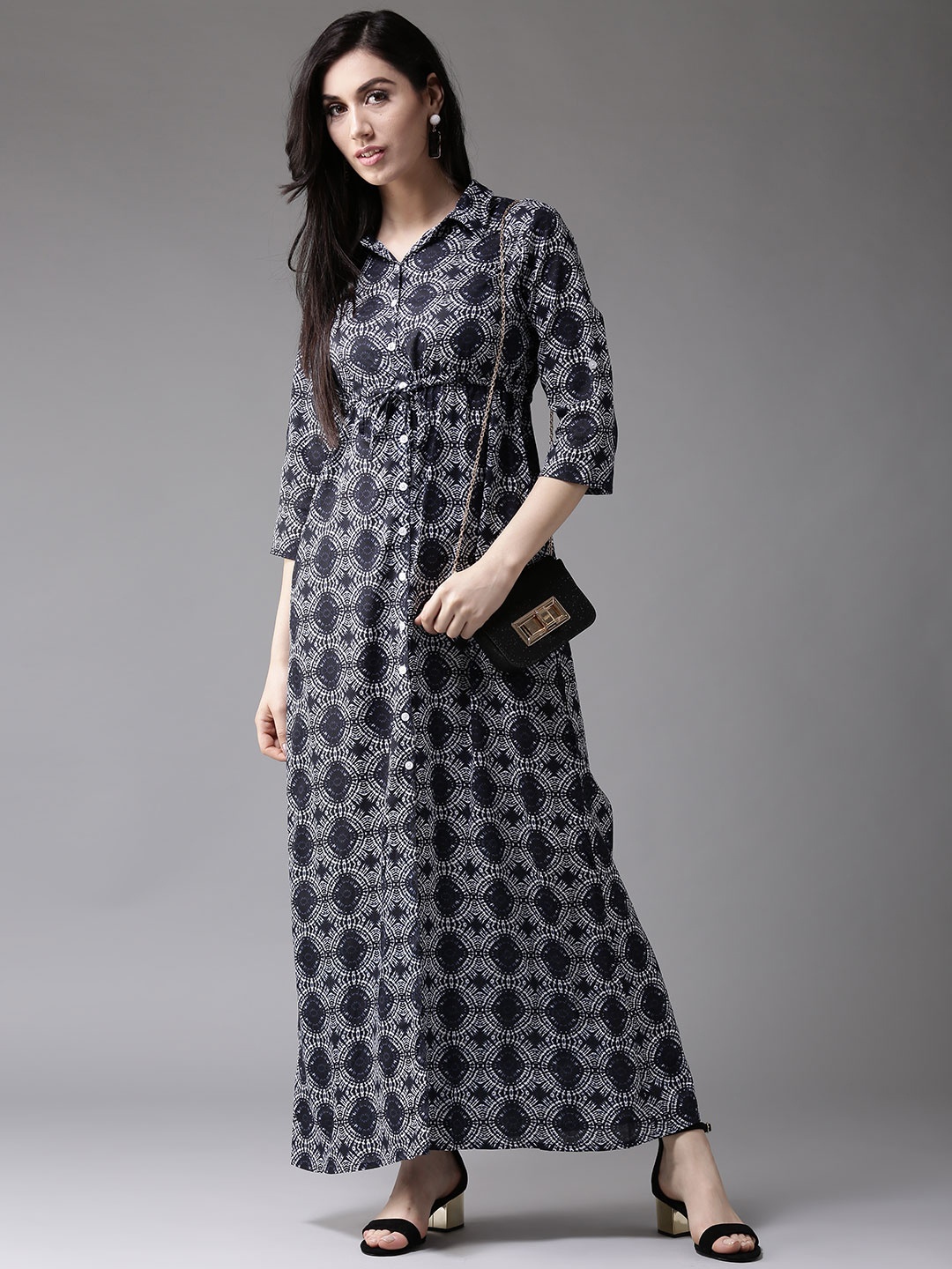 

HERE&NOW Women Navy Blue Printed Maxi Dress