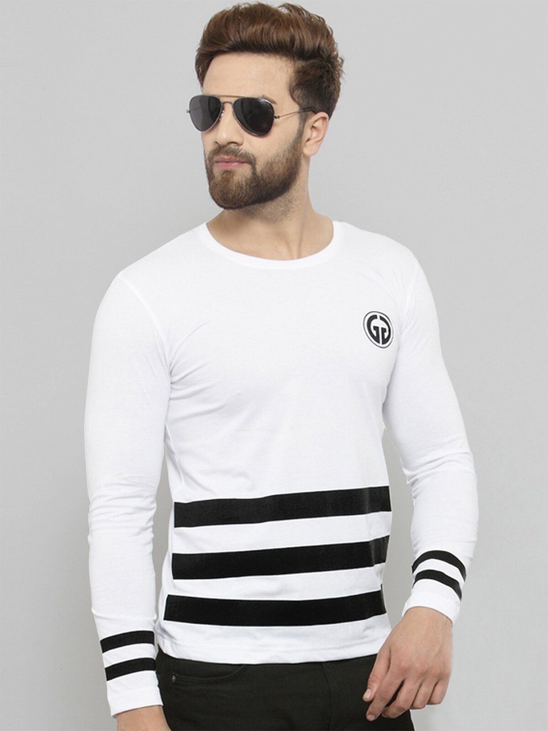 

AUSK Striped Round Neck Cotton T-shirt, White