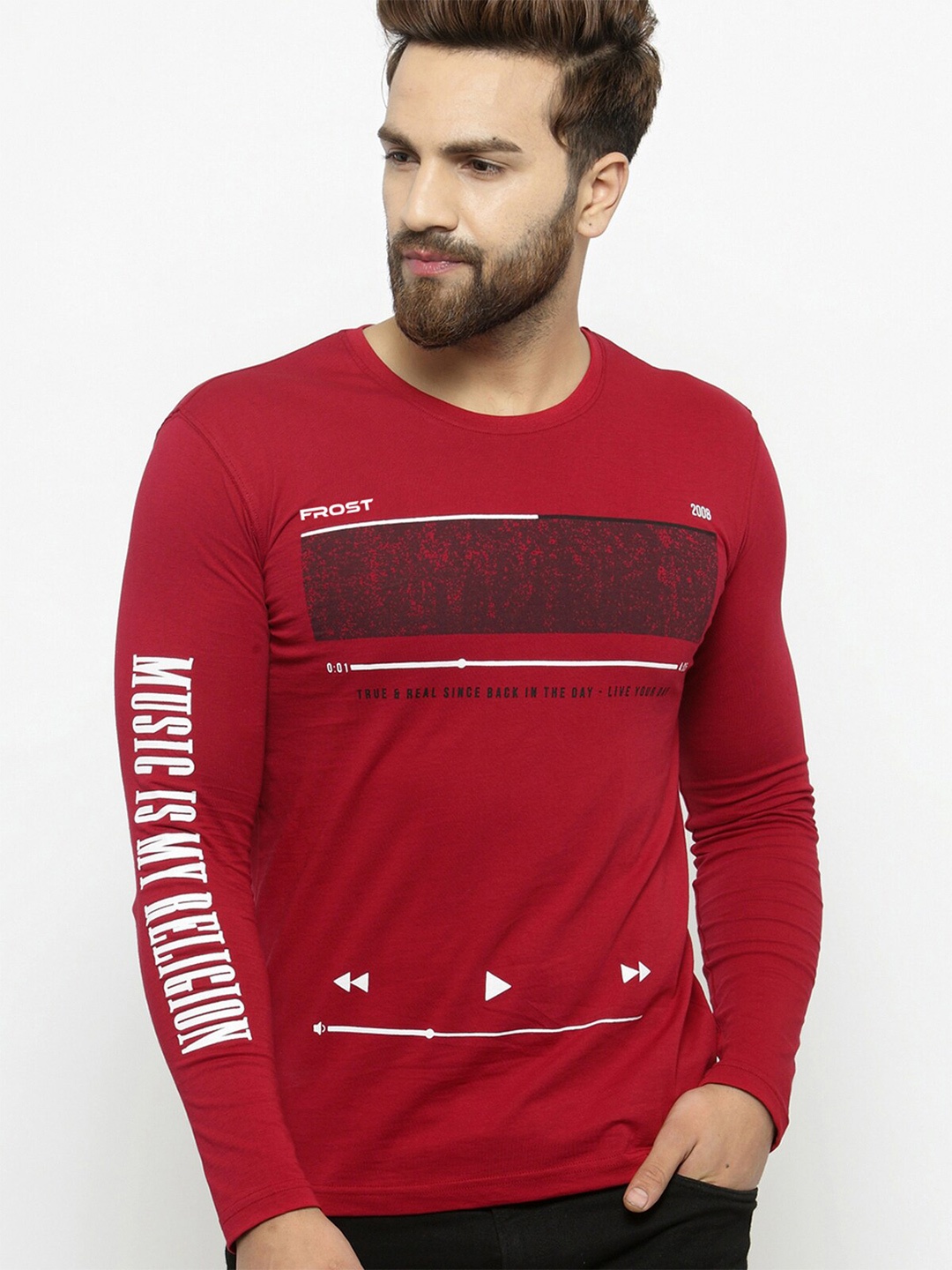 

AUSK Typography Printed Cotton T-shirt, Red