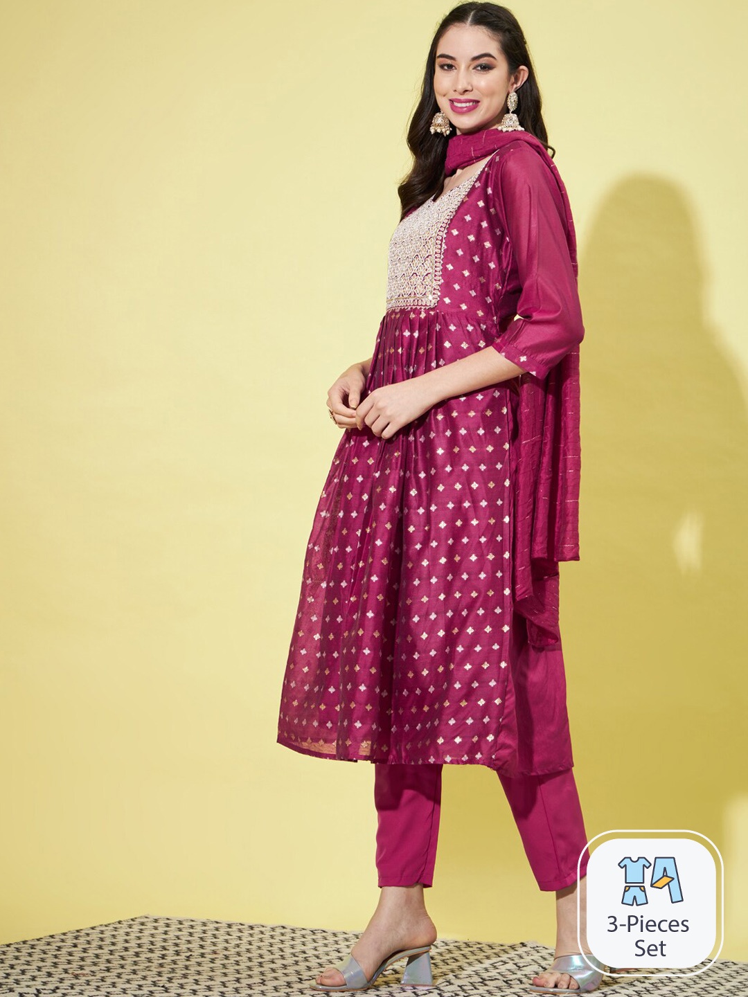 

PPTOSS Floral Woven Design Regular Kurta With Trousers & With Dupatta, Purple