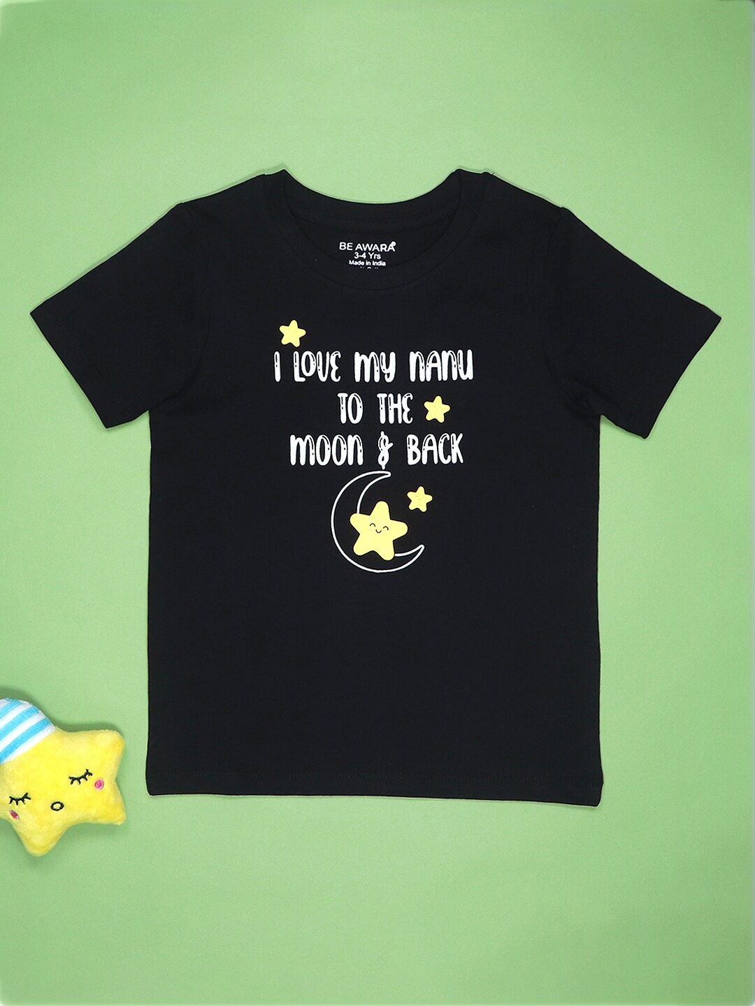 

BE AWARA Kids Typography Printed Cotton T-shirt, Black