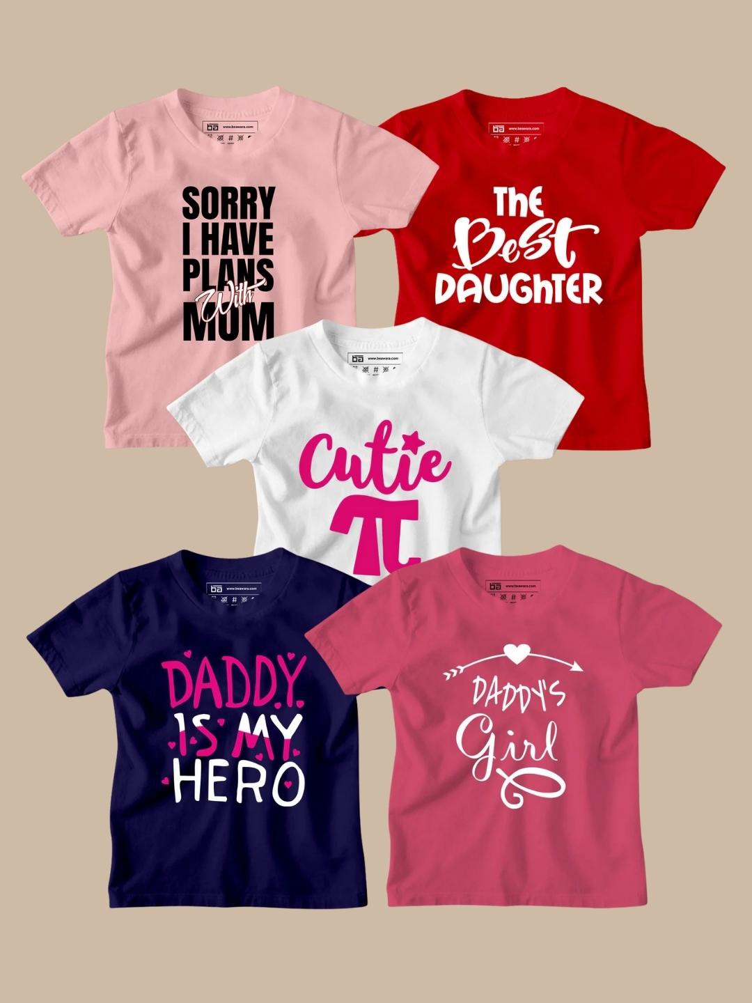 

BE AWARA Kids Pack Of 5 Typography Printed Cotton T-shirt, Pink