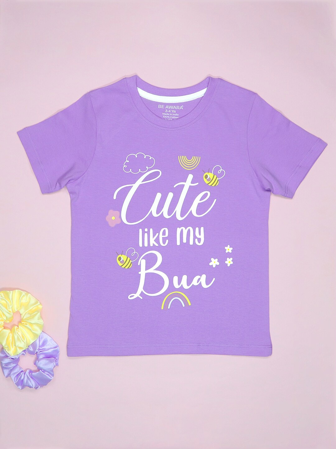 

BE AWARA Kids Typography Printed Cotton T-shirt, Purple