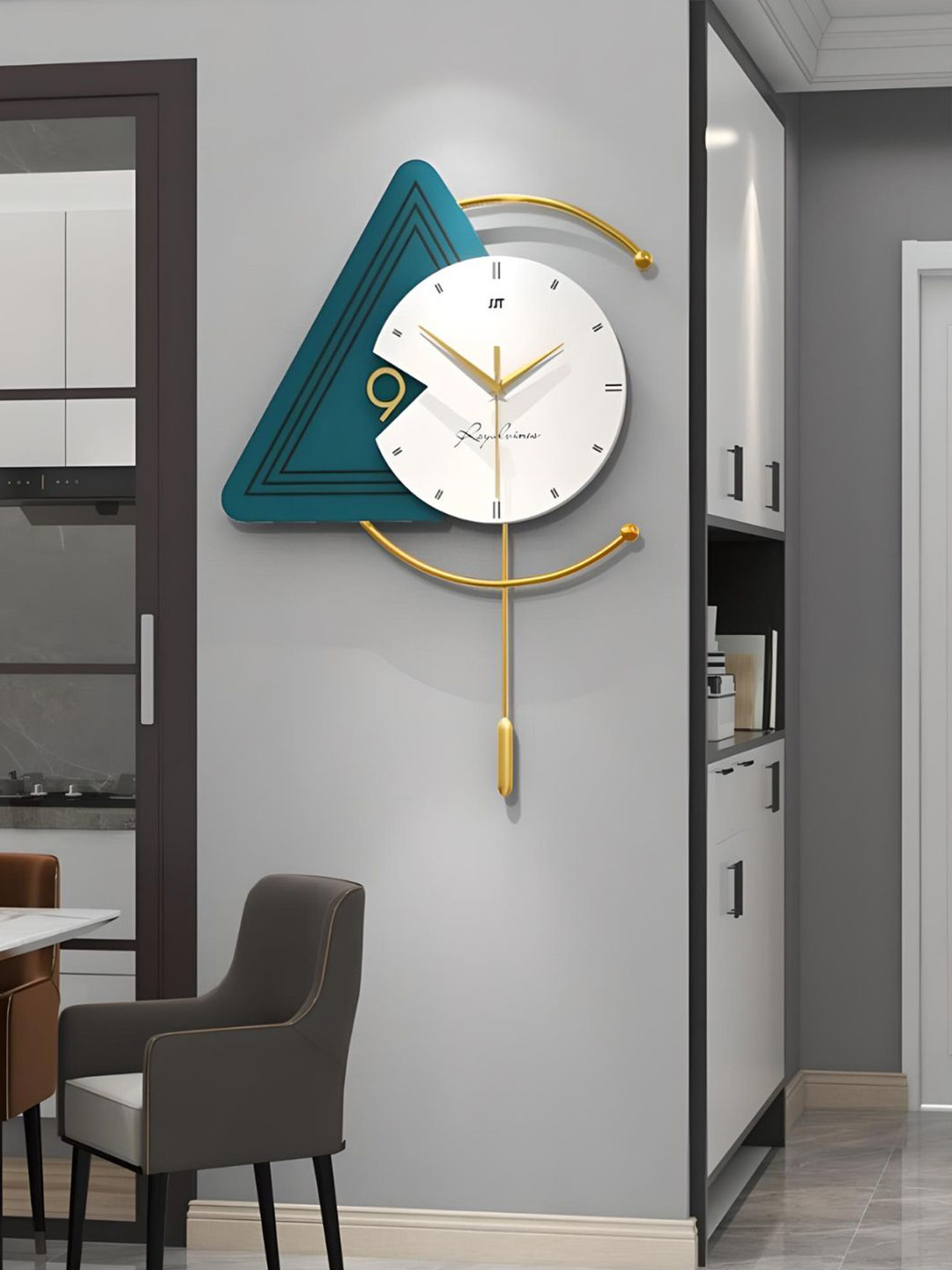

The Art House White & Blue Printed Geometric Shaped Contemporary Wall Clock
