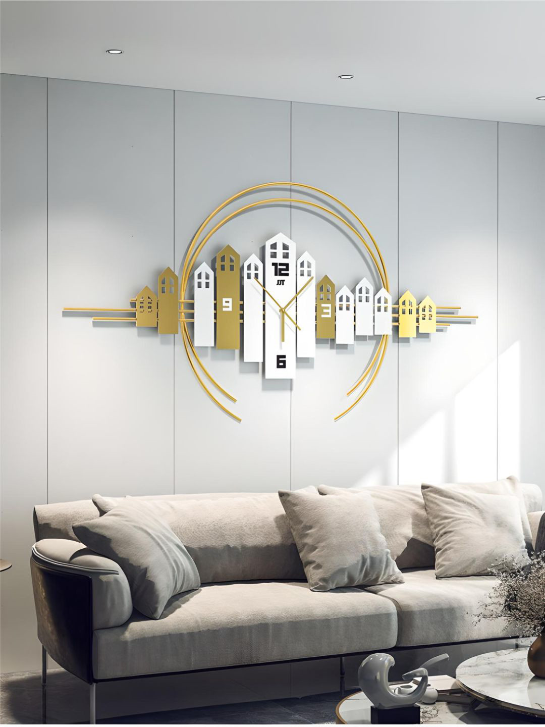 

The Art House White & Gold-Toned Colourblocked Abstract Shaped Contemporary Wall Clock