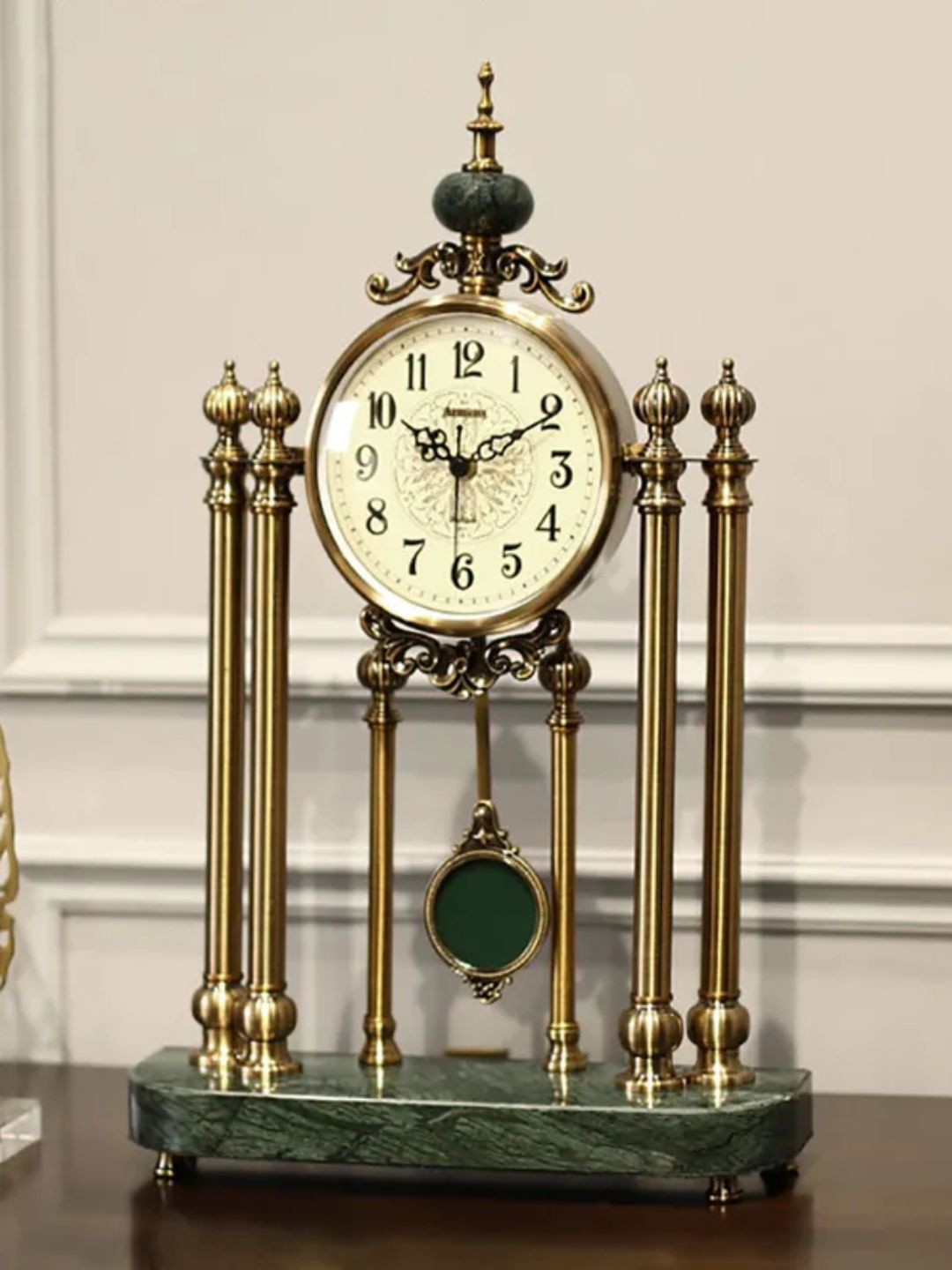 

The Art House Gold-Toned & Green Textured Traditional Table Clock