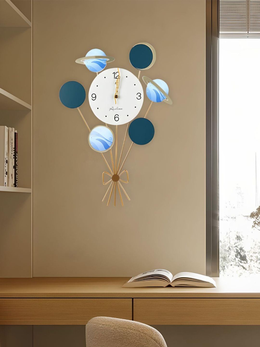 

The Art House Gold-Toned & Blue Textured Geometric Shaped Contemporary Wall Clock
