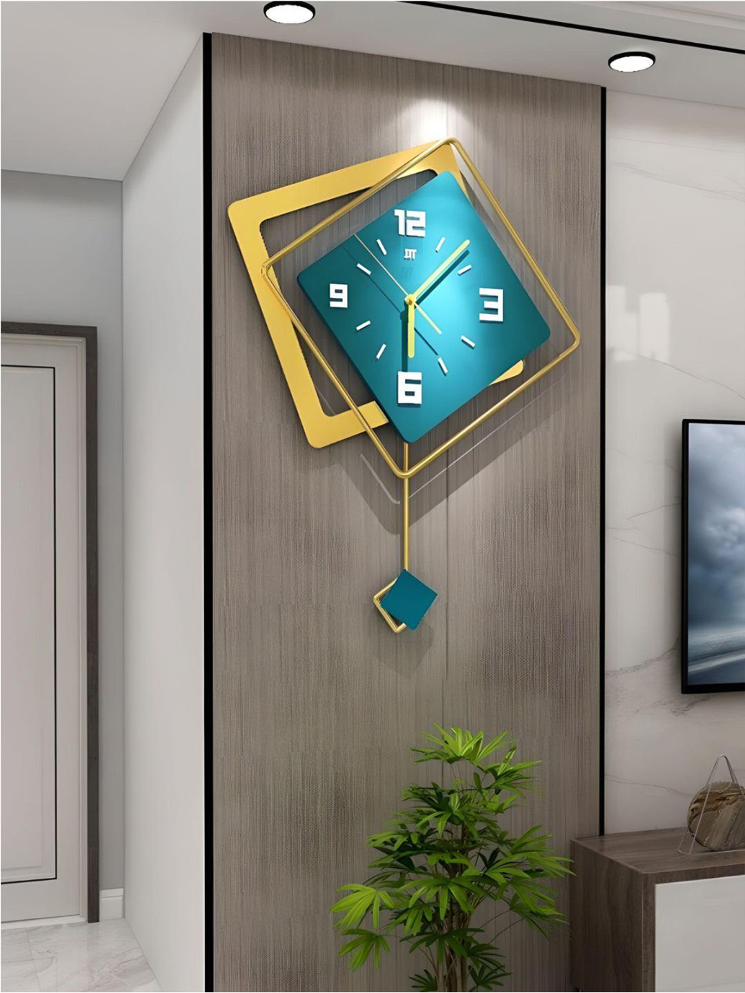

The Art House Gold-Toned & Blue Textured Square Shaped Contemporary Wall Clock