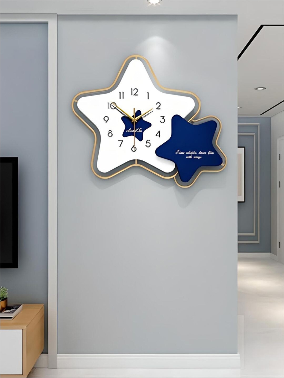 

The Art House White & Blue Colourblocked Star Shaped Contemporary Wall Clock
