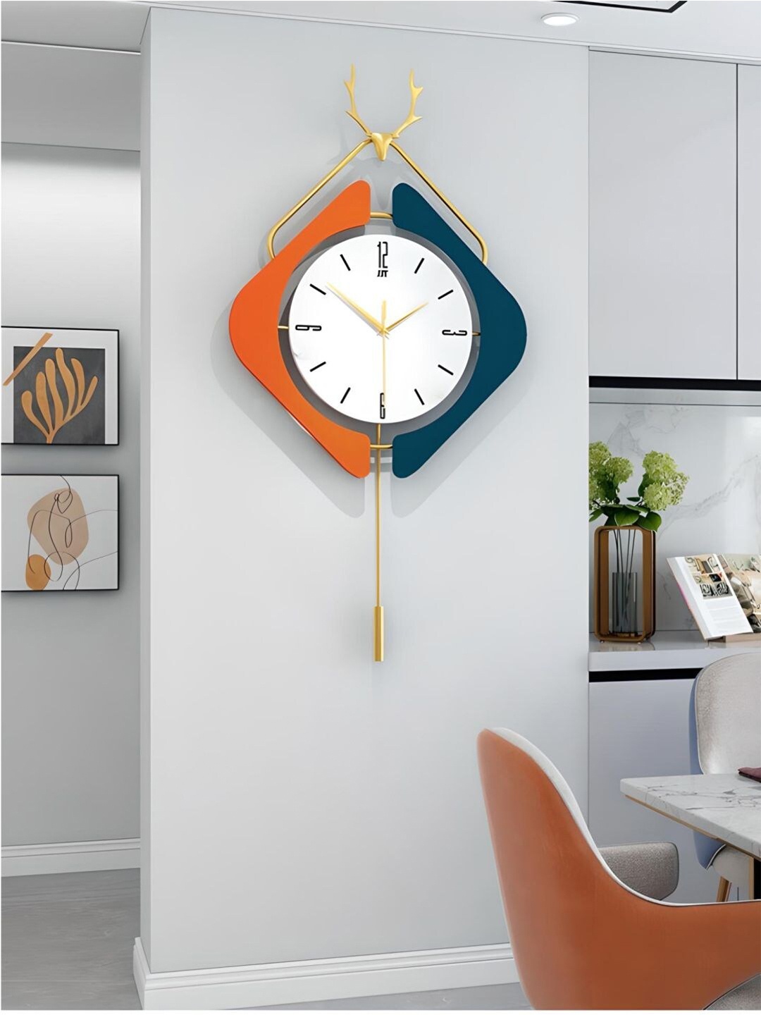 

The Art House Orange & White Printed Abstract Shaped Contemporary Wall Clock