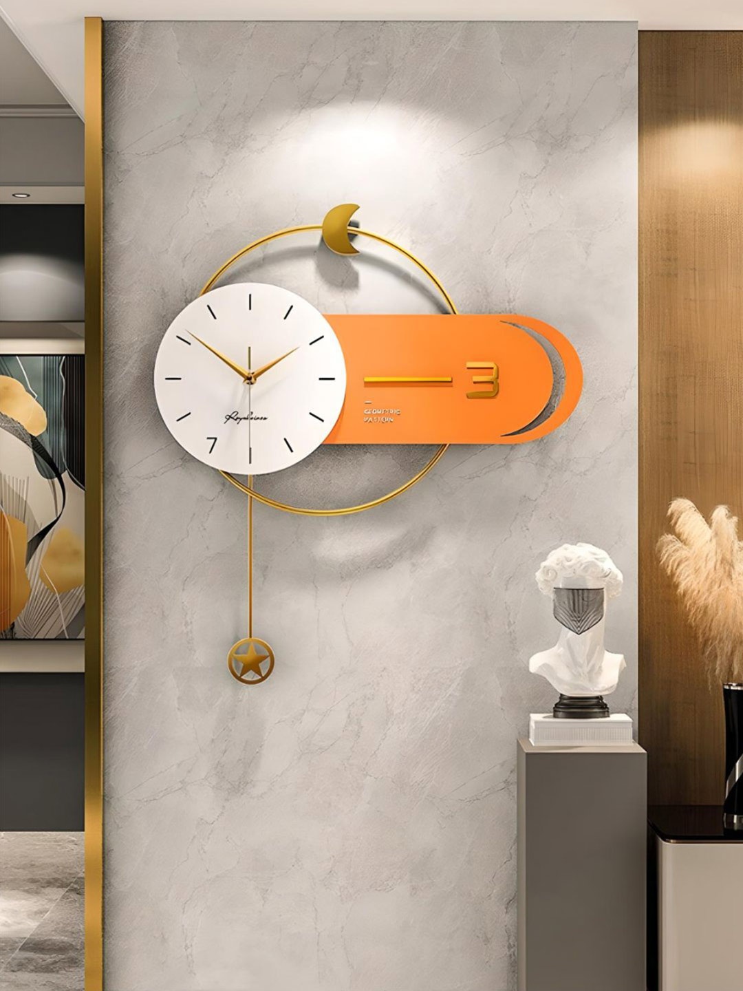 

The Art House White & Orange Colourblocked Abstract Shaped Contemporary Wall Clock