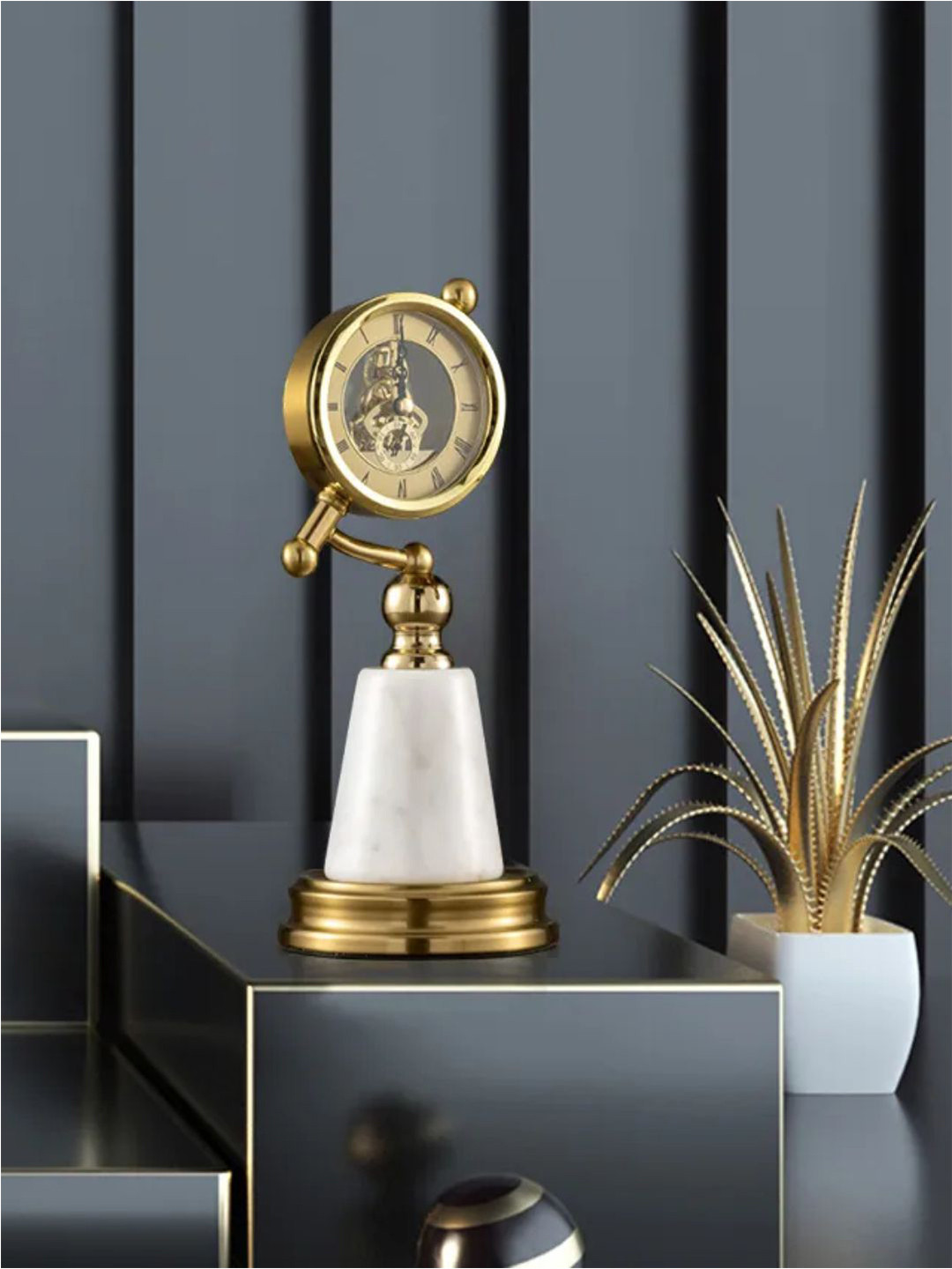 

The Art House Gold-Toned & White Textured Abstract Shaped Vintage Table Clock