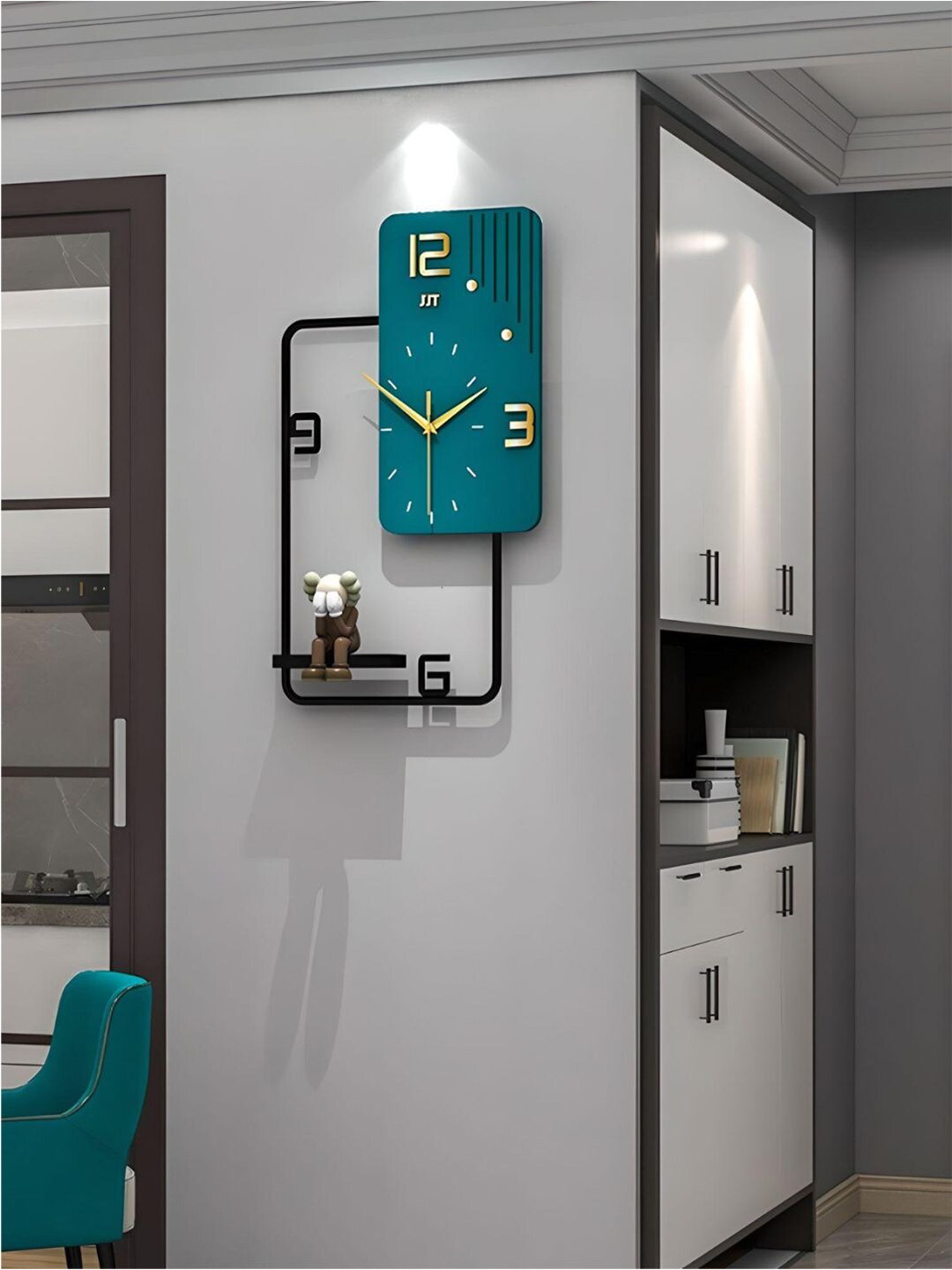 

The Art House Black & Blue Colourblocked Rectangle Shaped Contemporary Wall Clock