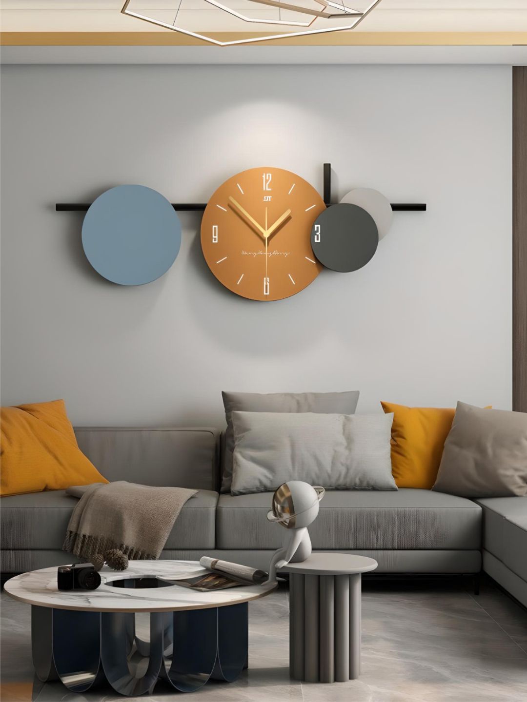 

The Art House Orange & Grey Colourblocked Abstract Shaped Contemporary Wall Clock