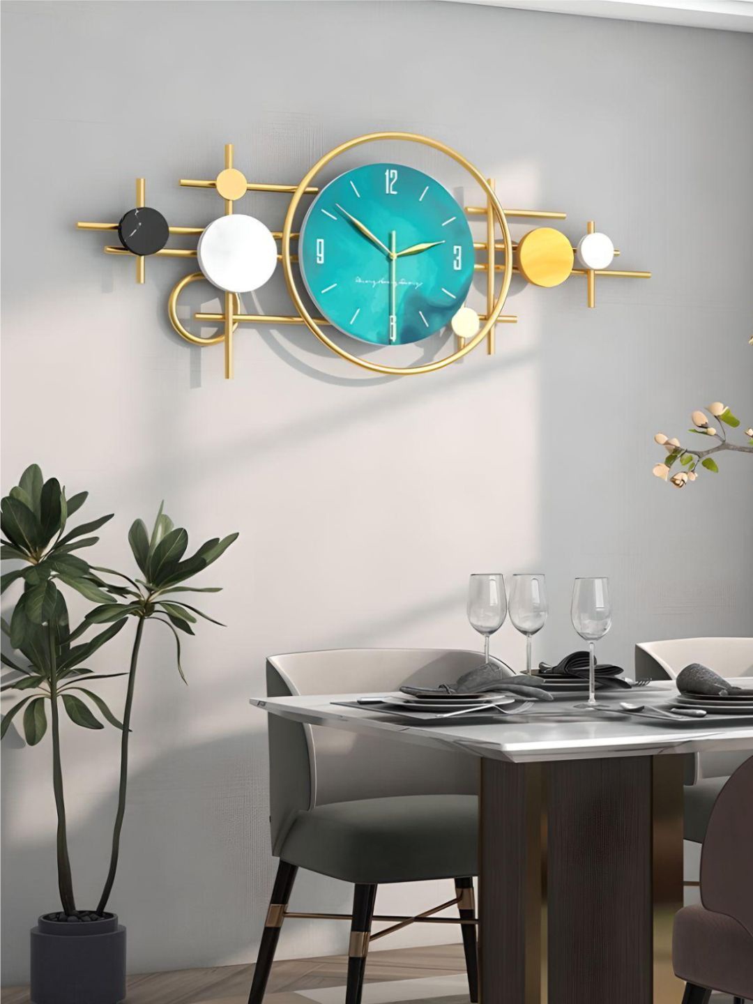 

The Art House Gold-Toned & Blue Colourblocked Abstract Shaped Contemporary Wall Clock