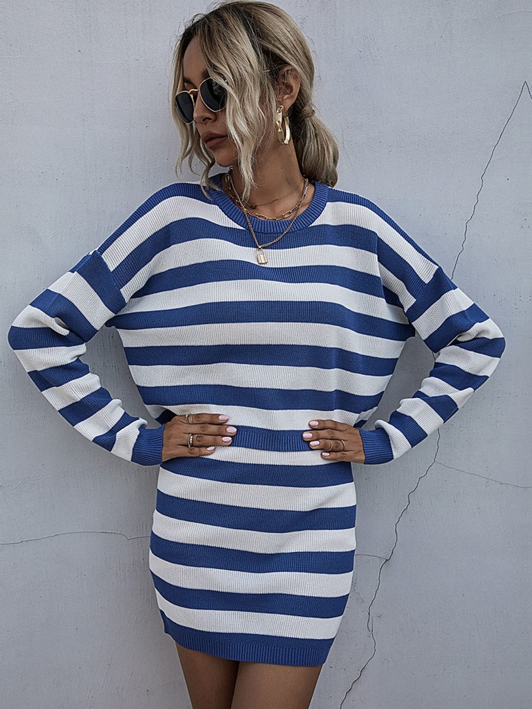 

StyleCast Striped Sweatshirt With Striped Mini Skirt Co-Ords, Blue