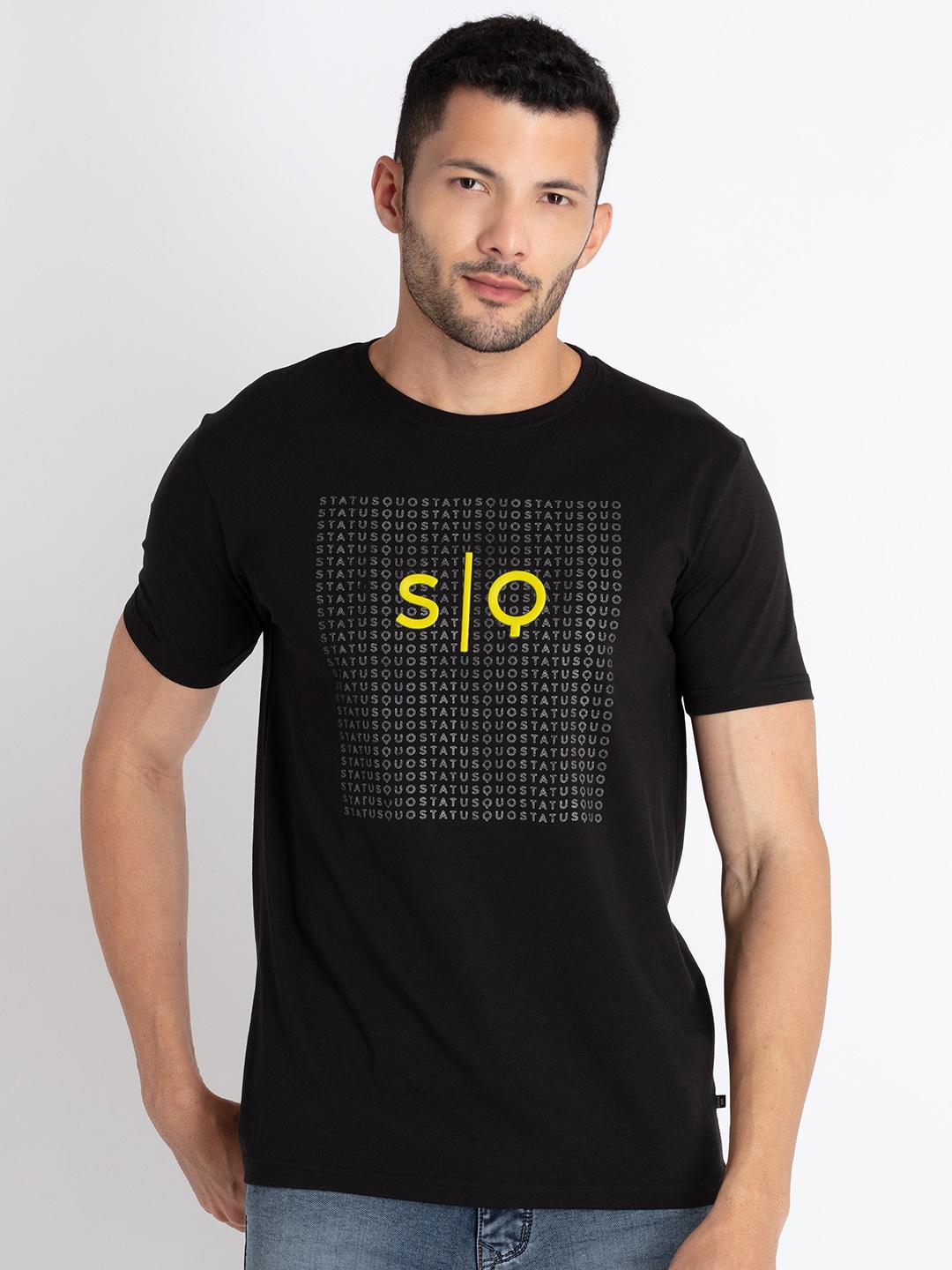 

Status Quo Typography Printed Cotton T-shirt, Black