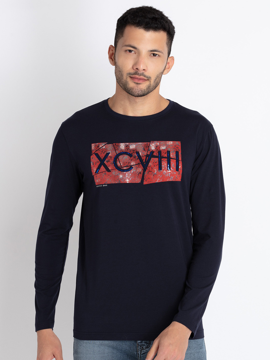 

Status Quo Typography Printed Casual T-shirt, Navy blue