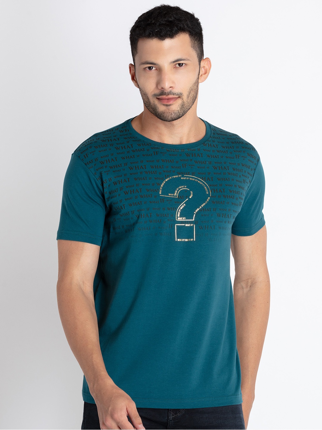 

Status Quo Typography Printed Casual T-shirt, Teal