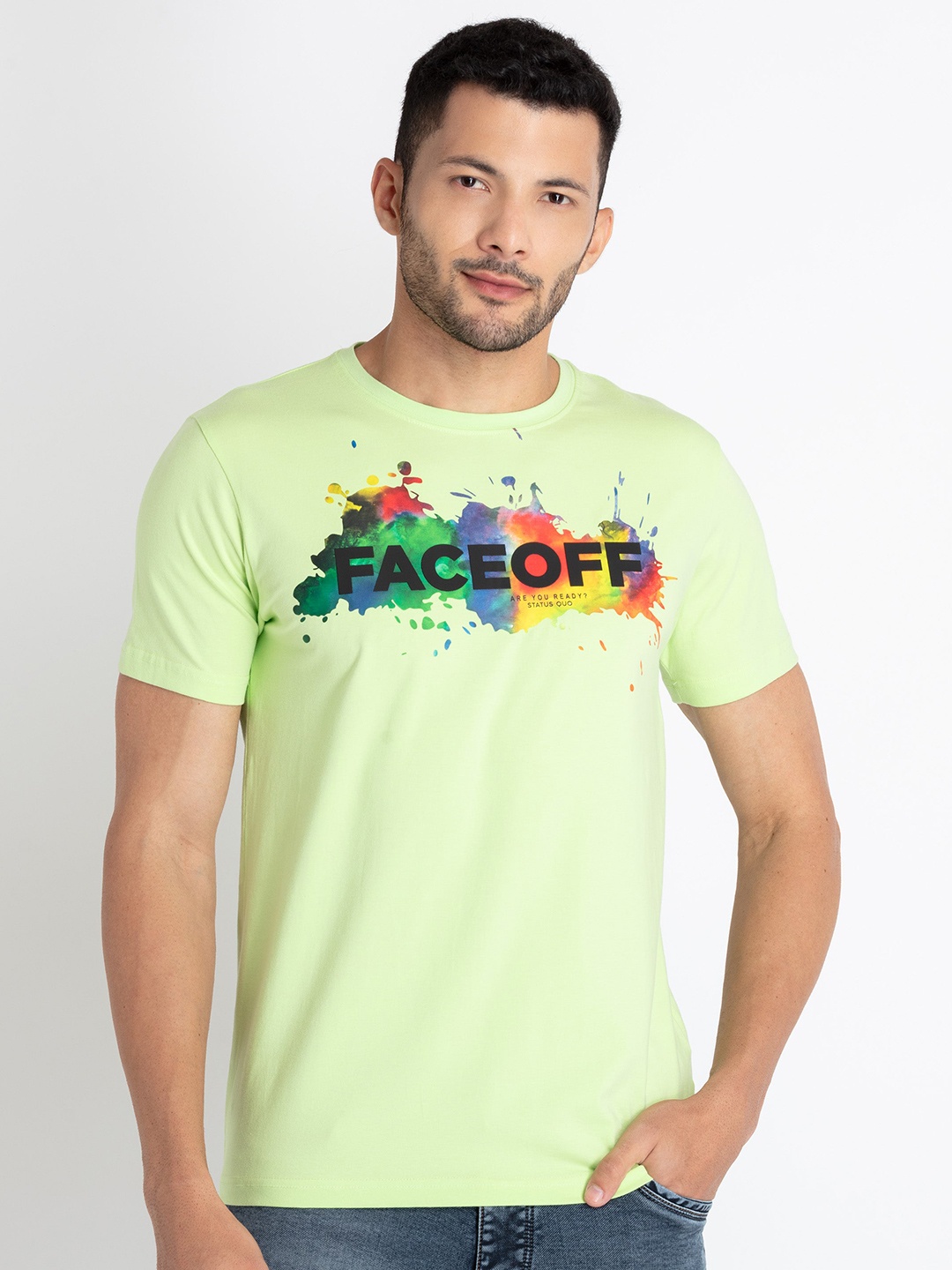 

Status Quo Typography Printed Pure Cotton T-shirt, Green
