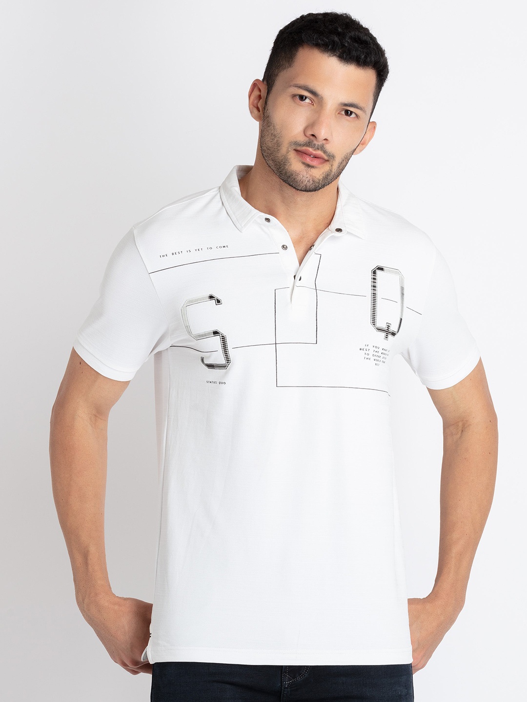

Status Quo Typography Printed Polo Collar T-shirt, White