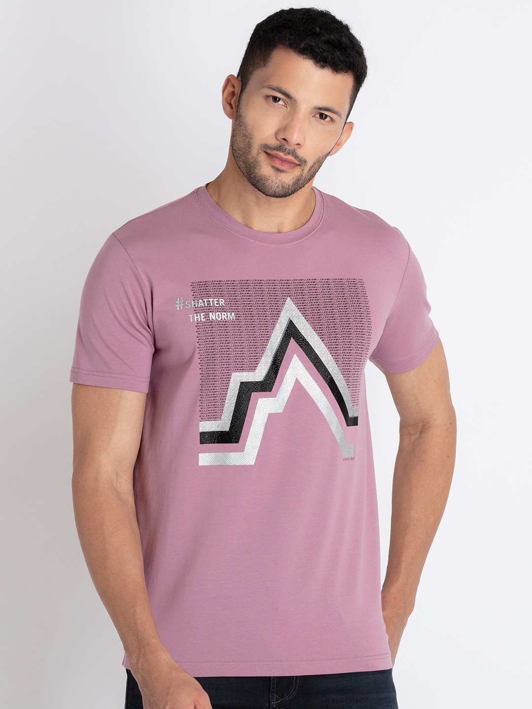

Status Quo Geometric Printed Round Neck T-shirt, Purple