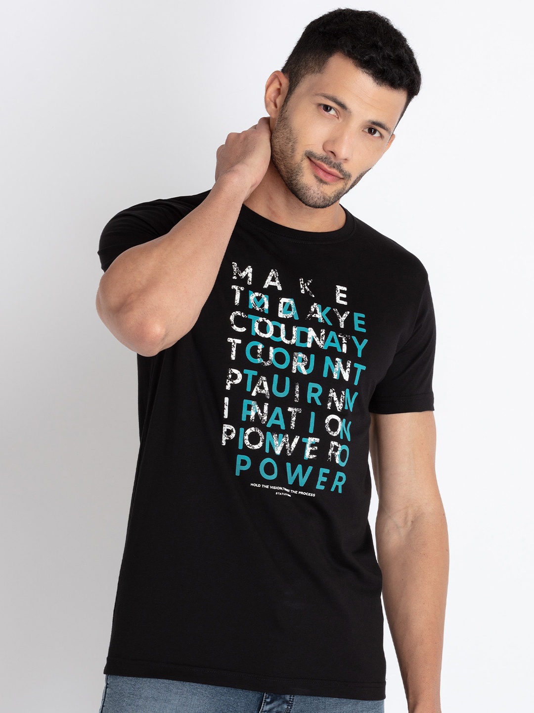 

Status Quo Typography Printed Pure Cotton T-Shirt, Black
