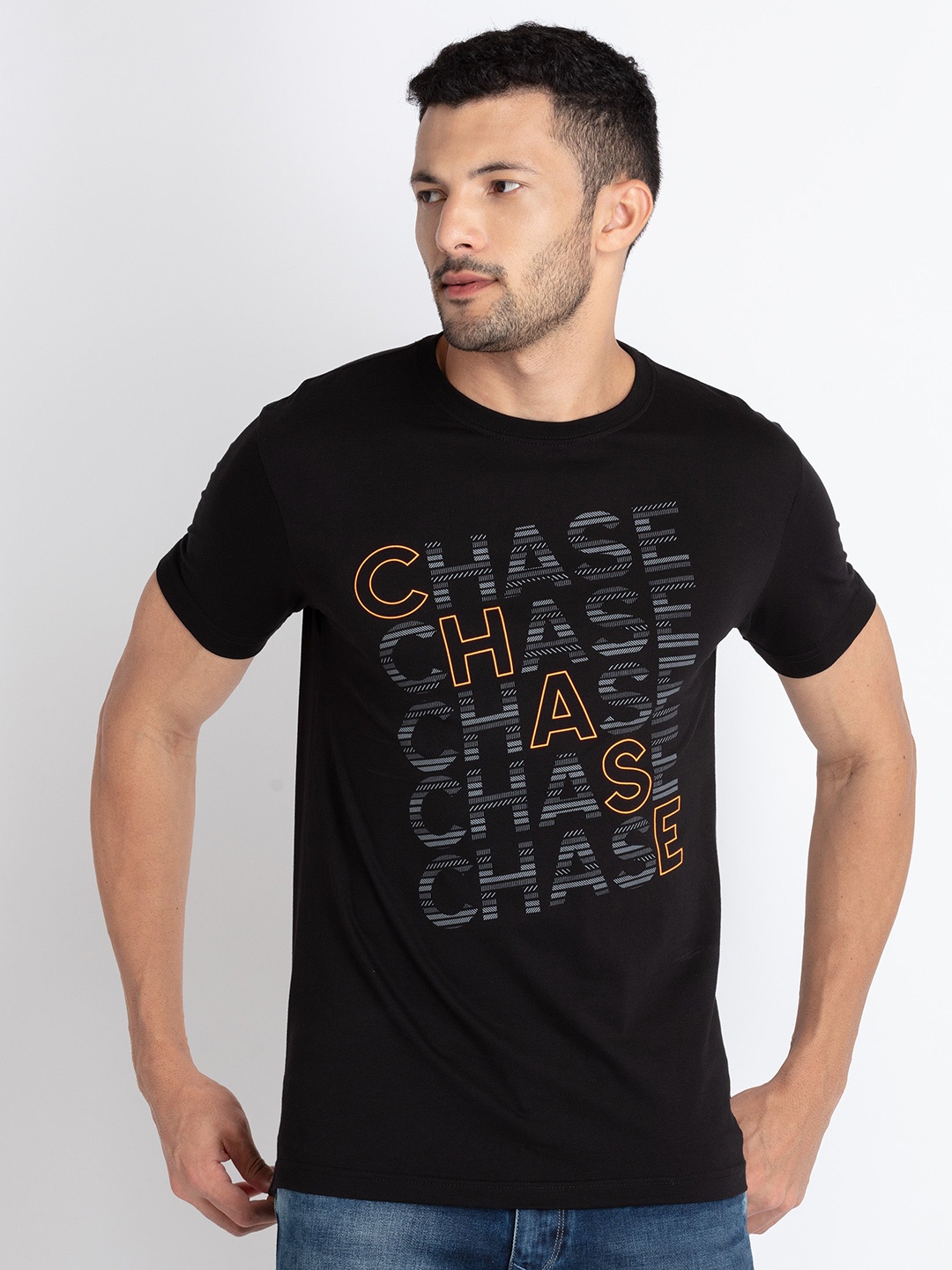 

Status Quo Typography Printed Round Neck Pure Cotton T-shirt, Black