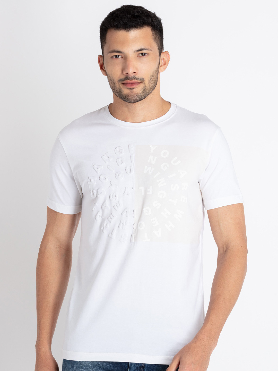

Status Quo Typography Printed Cotton T-shirt, White