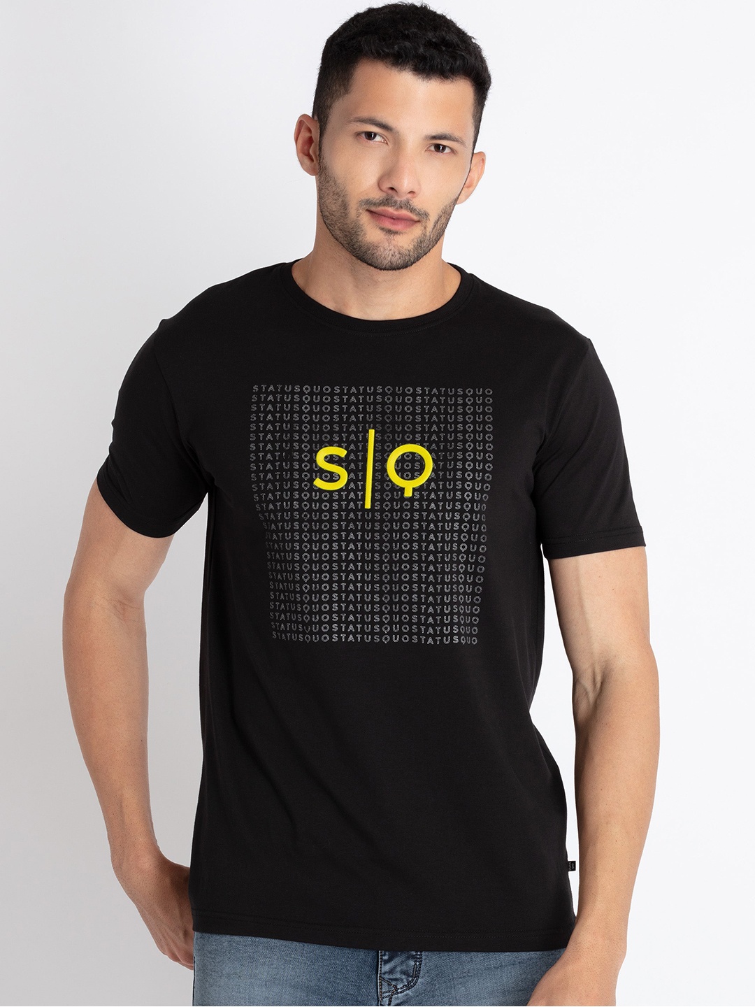 

Status Quo Typography Printed Casual T-shirt, Black