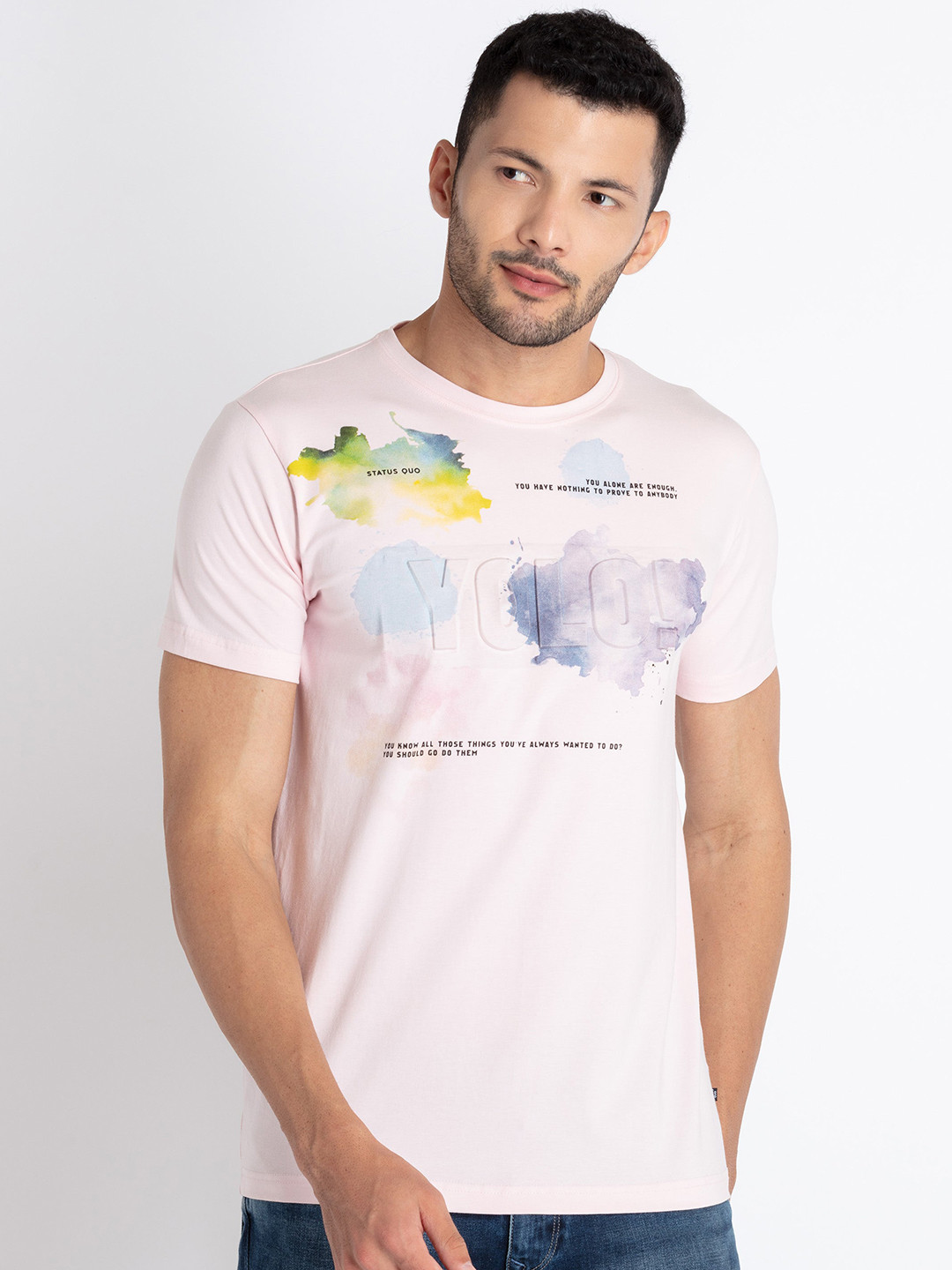 

Status Quo Typography Printed Casual T-shirt, Pink