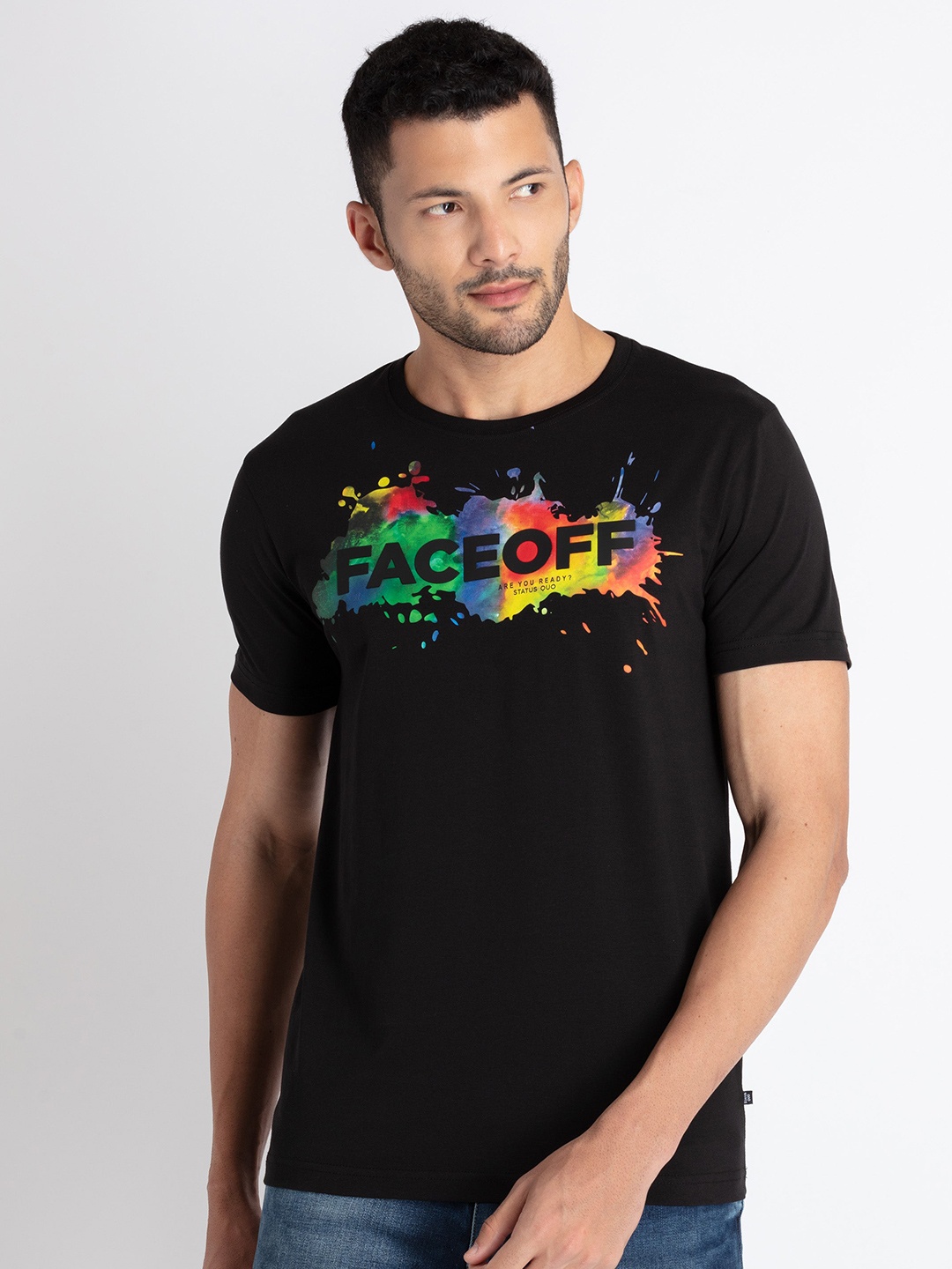 

Status Quo Typography Printed Casual T-shirt, Black