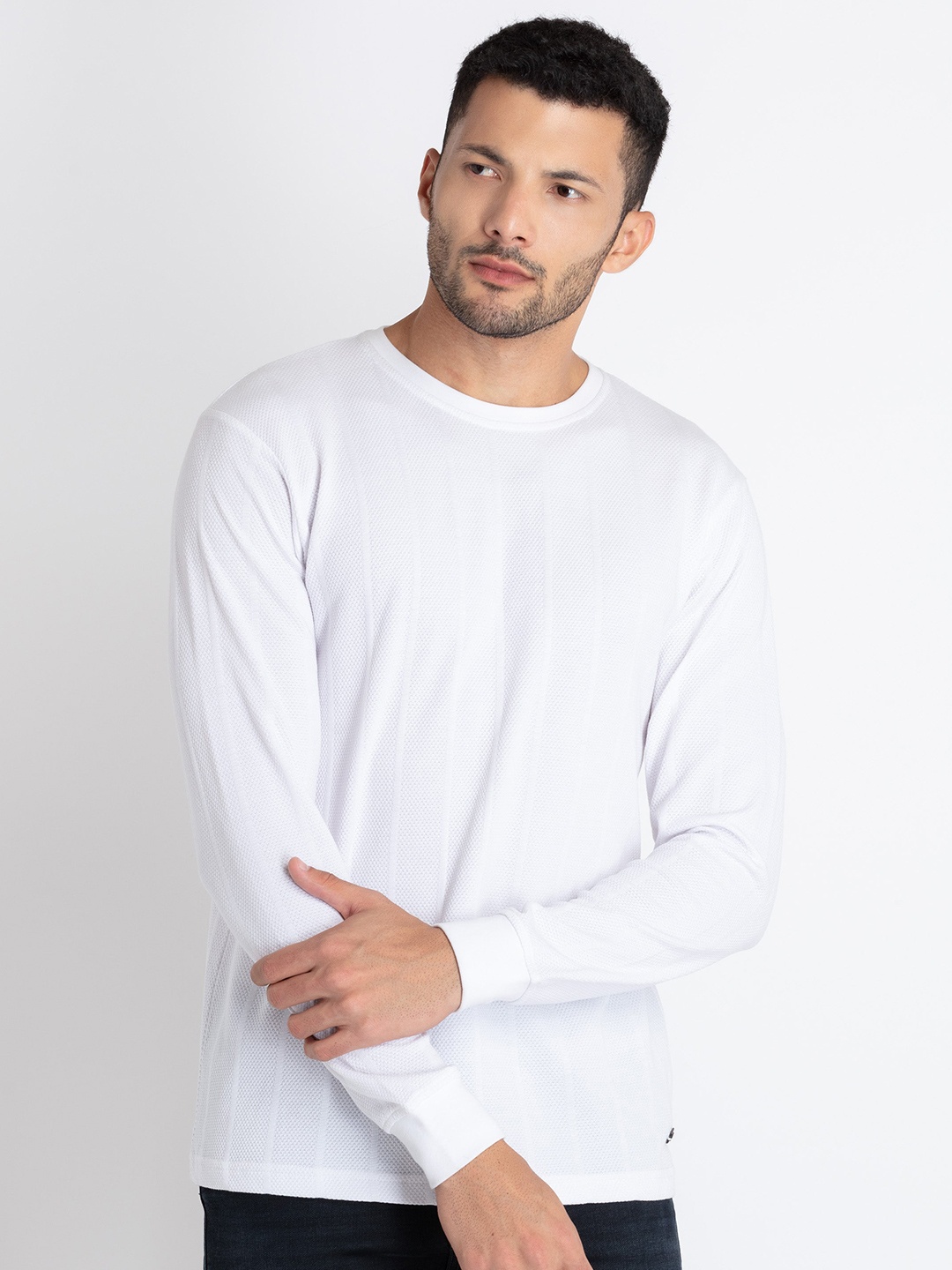 

Status Quo Round Neck Long Sleeves Casual T-shirt, White