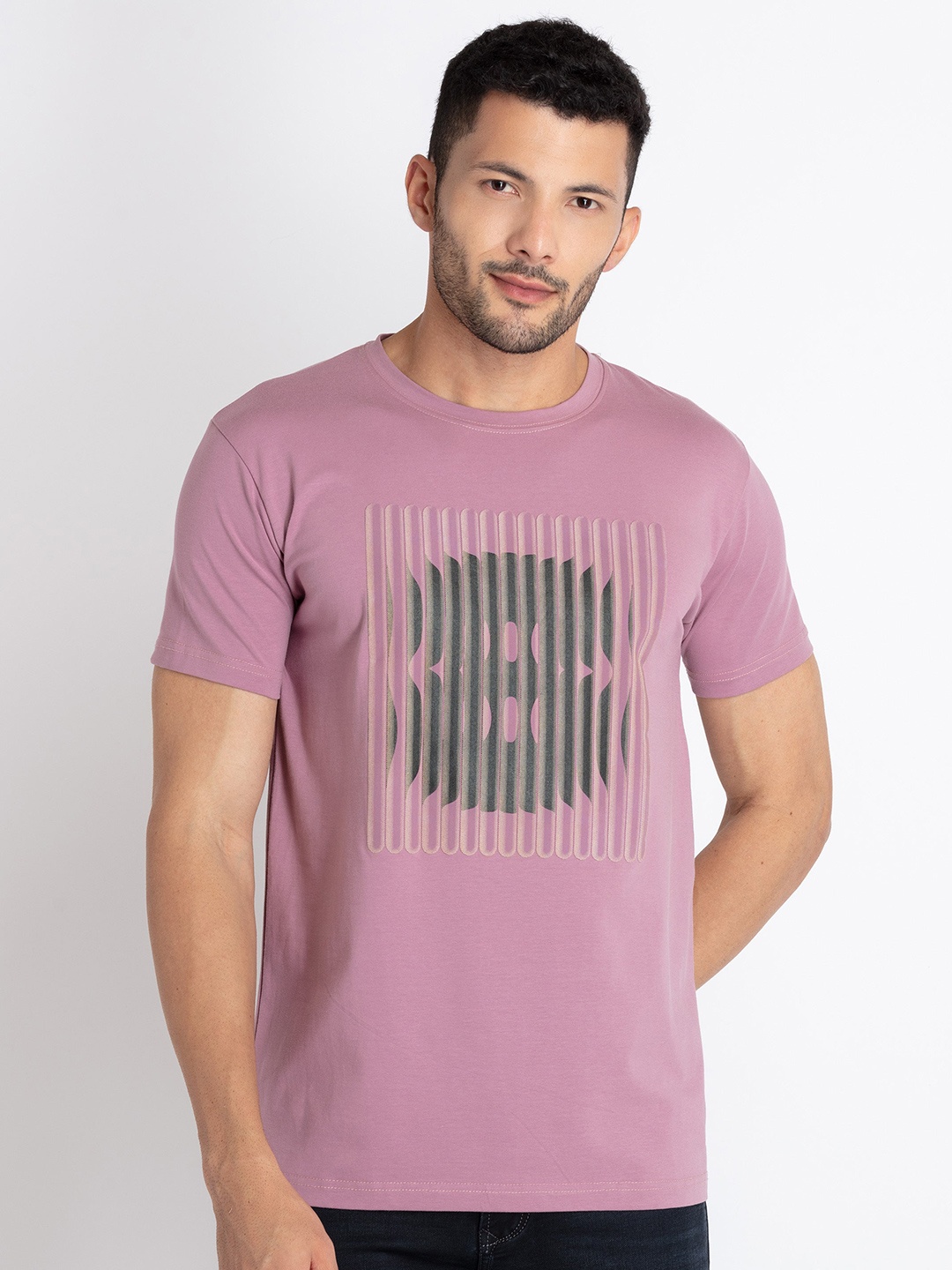 

Status Quo Typography Printed Round Neck T-shirt, Mauve