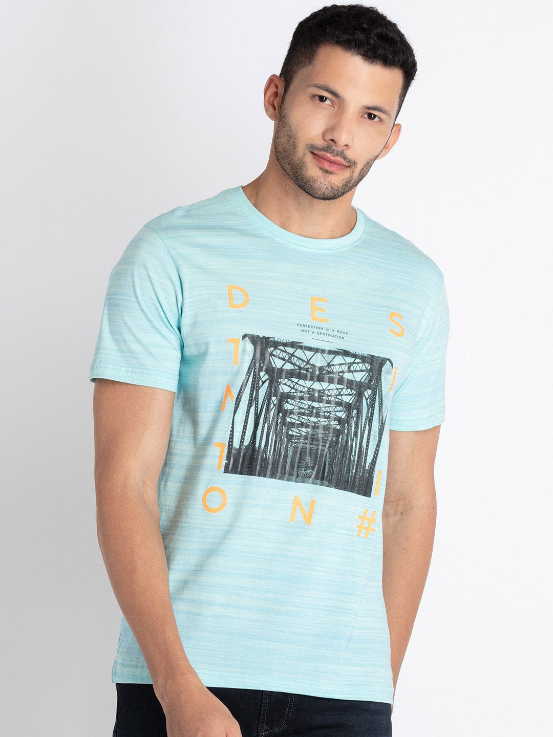 

Status Quo Graphic Printed Cotton T-shirt, Blue