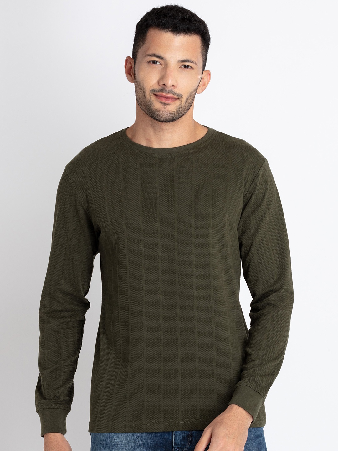 

Status Quo Round Neck Cotton T-shirt, Olive