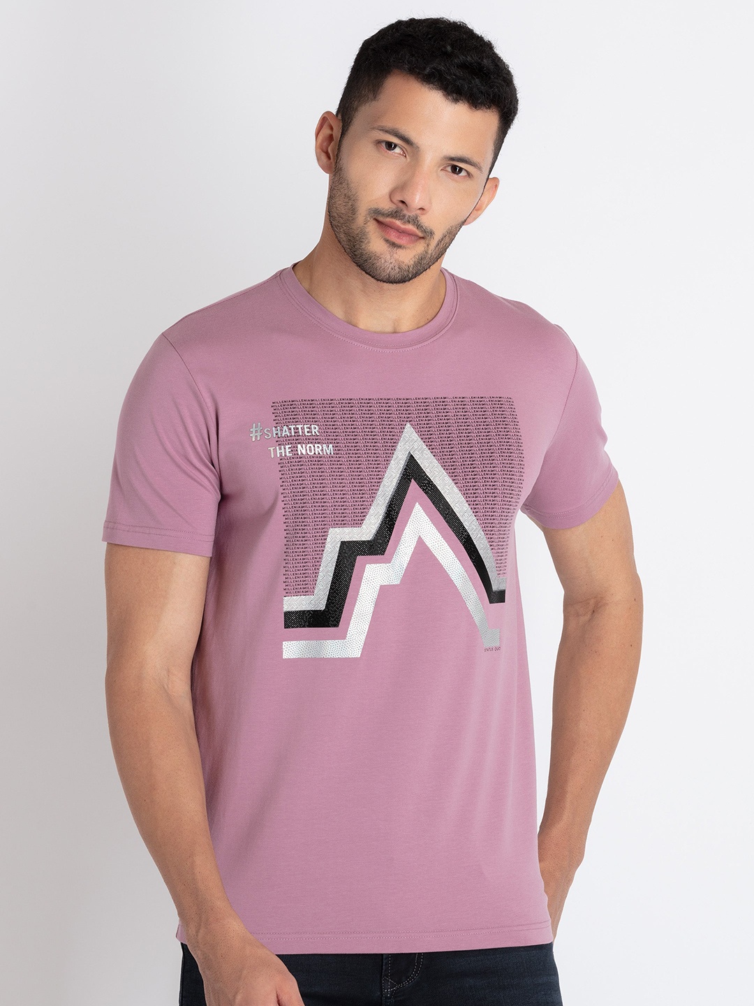 

Status Quo Geometric Printed Pure Cotton T-shirt, Purple