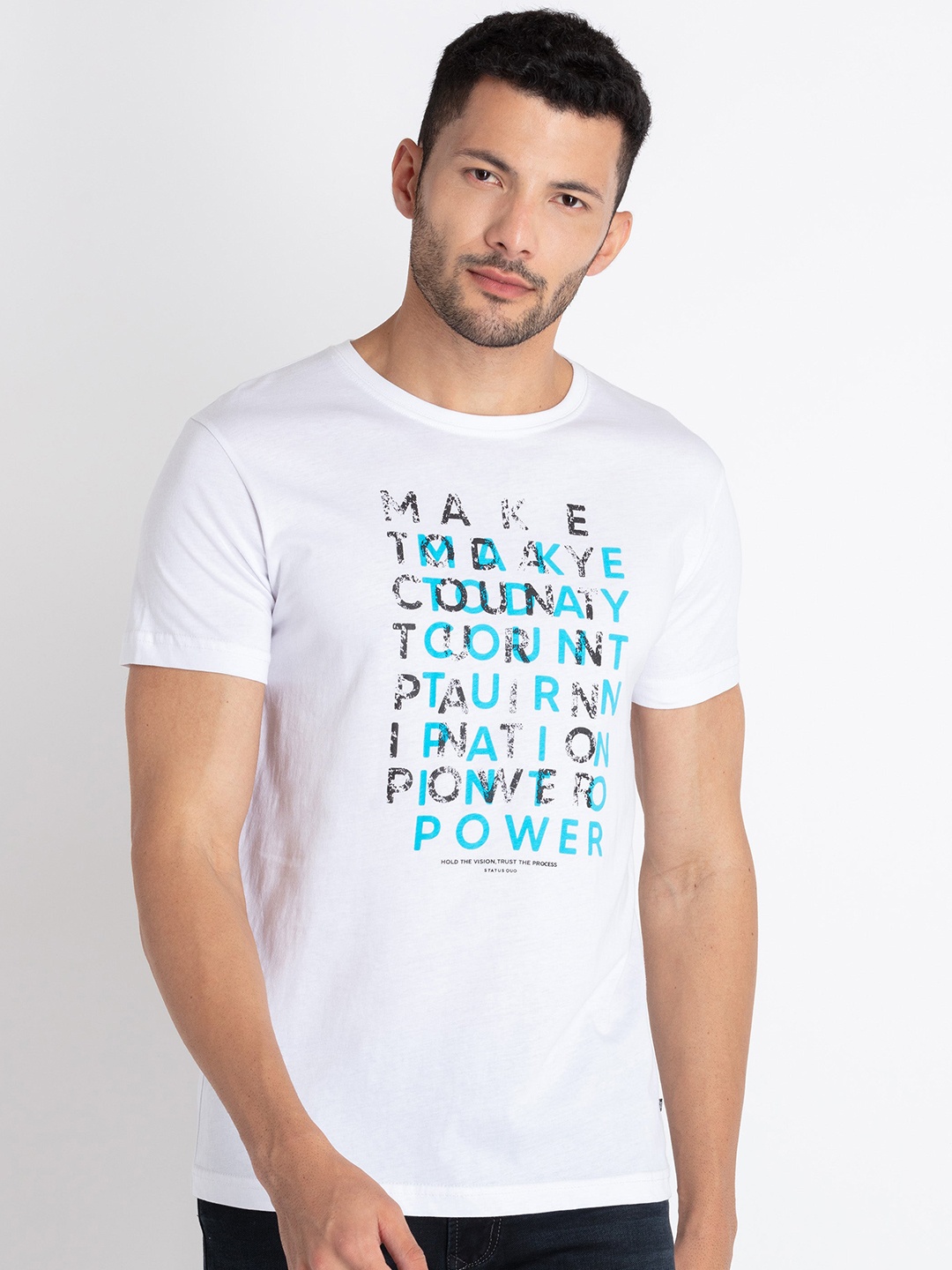 

Status Quo Typography Printed Pure Cotton T-Shirt, White
