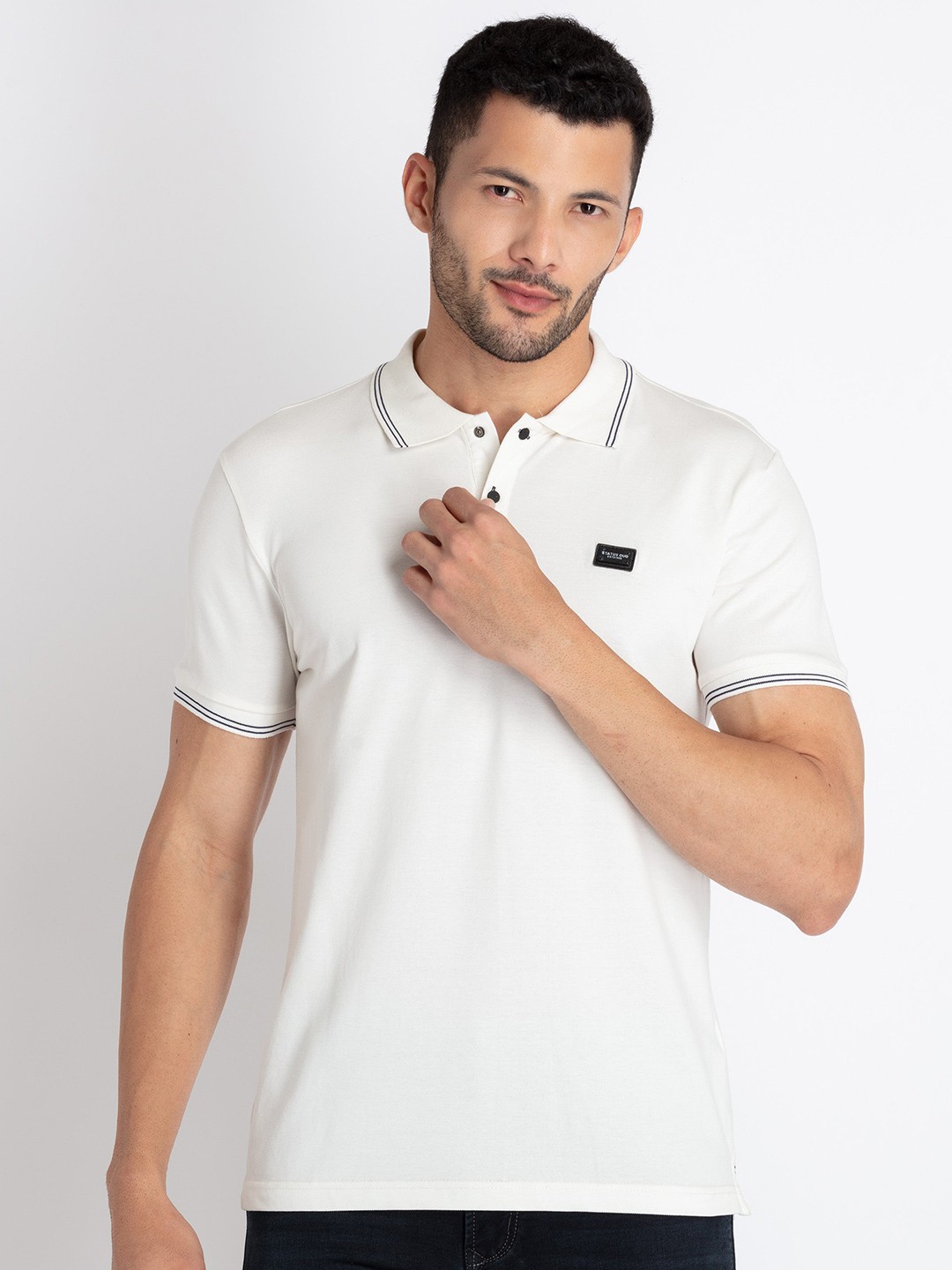 

Status Quo Polo Collar T-Shirt, Off white